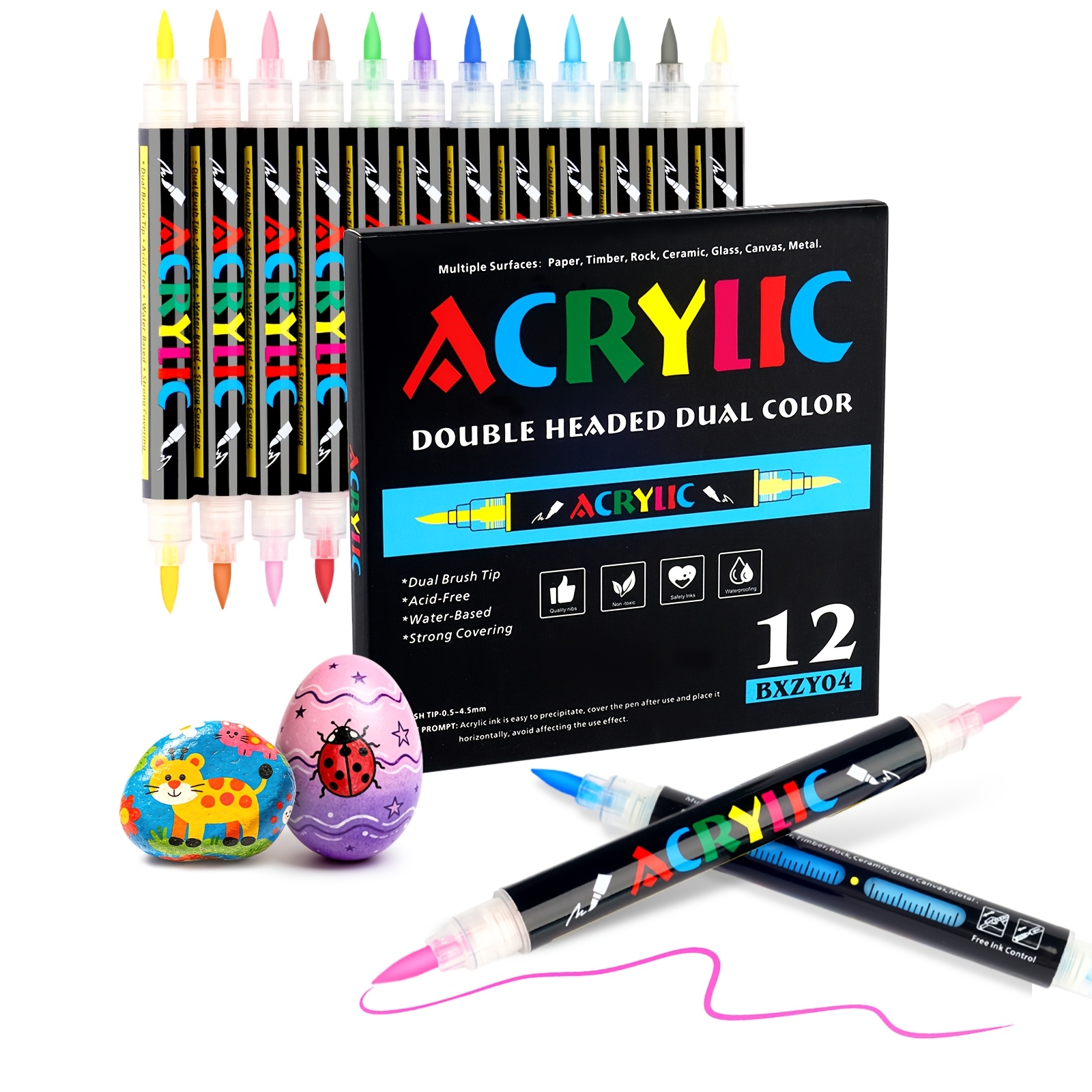 Image of 120colors 60pcs/9 Colors 48pcs/72colors 36pcs/48colors 24pcs/24colors 12pcs Liquid Ink Acrylic Paint Markers, Professional Use For Painting, Tip For Rock, Glass, Egg, Plastic & Diy