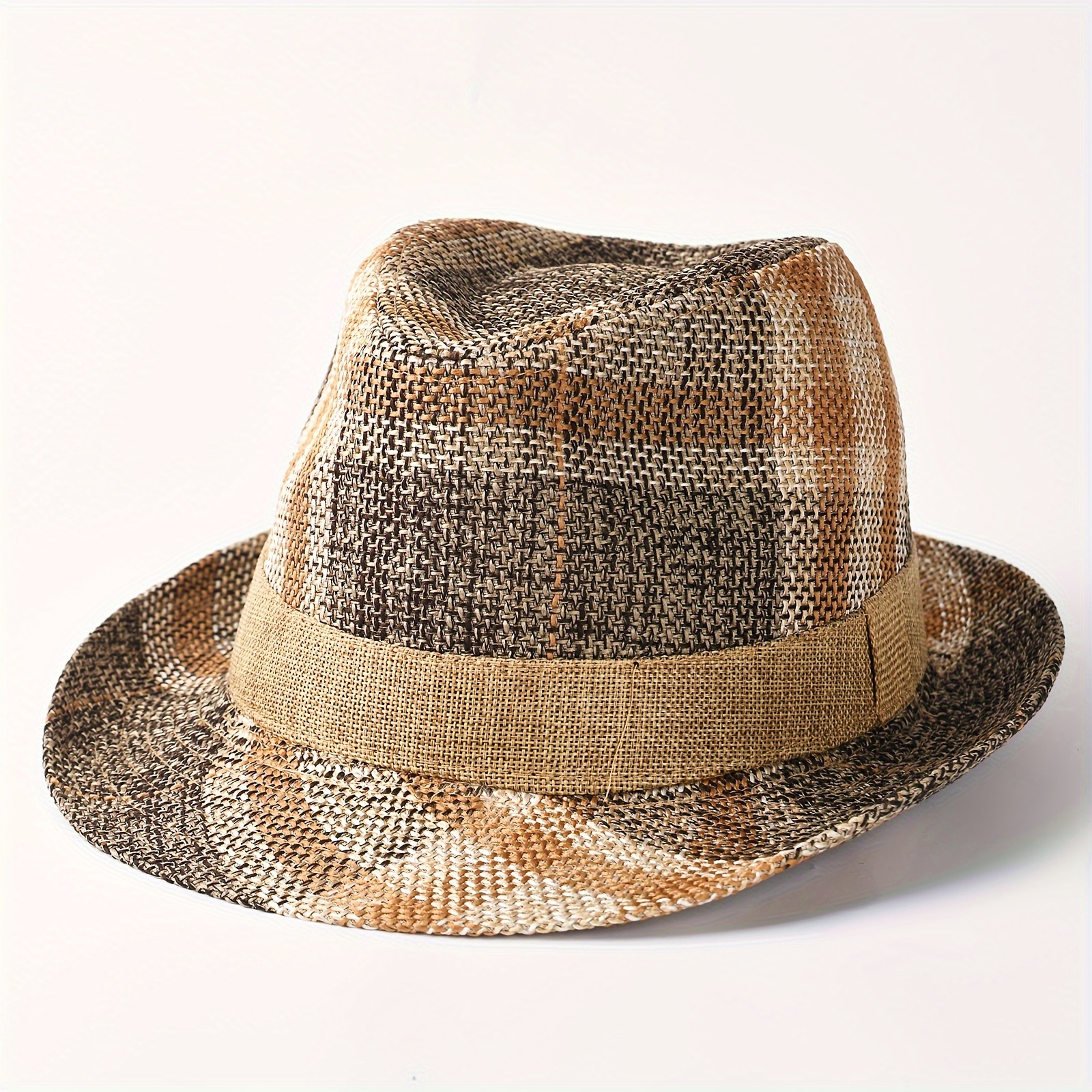 1pc Panama Hat Fedora Wide Brim Straw For Men, Stay Stylish And Protected In The Summer Sun