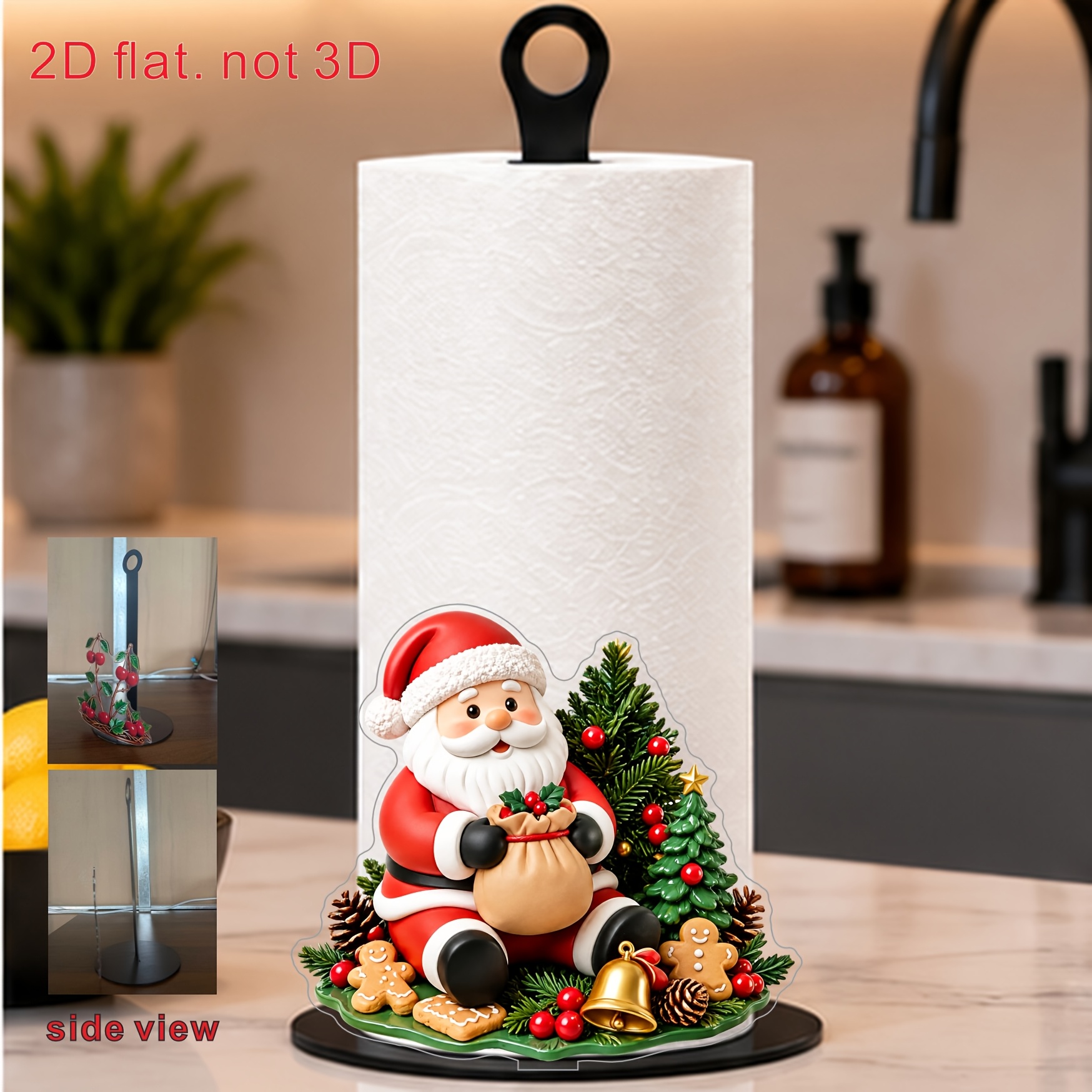 TEMU 2d Flat Printing Kitchen Paper Rack - 1pc Christmas Style Cute Santa Claus Shaped Paper Towel Holder, Fun Desktop Countertop Roll Holder For