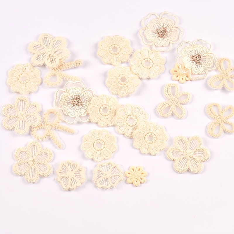 TEMU 20 pezzi 16-34 mm Beige Patch Floral Eleganti per Abbigliamento Cappello Borsa Decorazione Cucito Aggiunte Patch Individuali Senza Colla