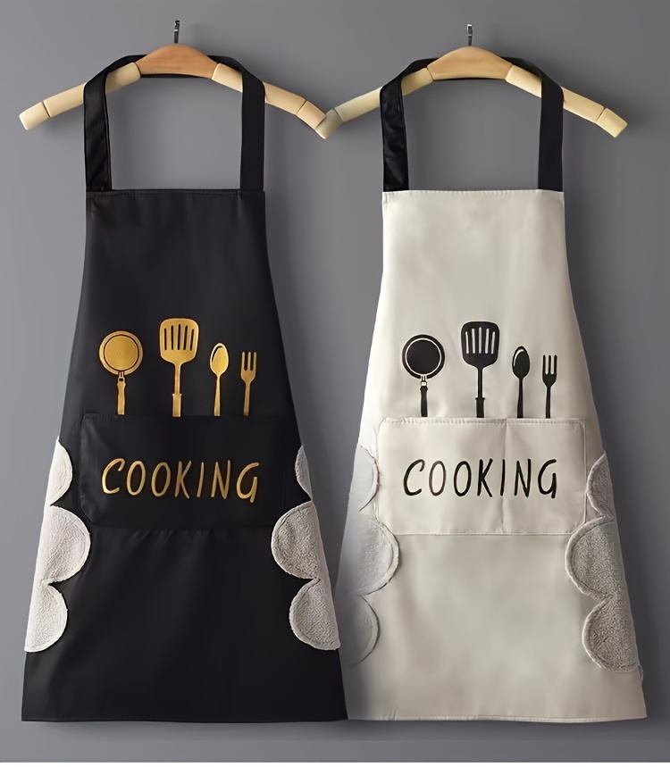 stylish polyester blend apron with pockets thick waterproof oil resistant cooking apron for home and kitchen use fashionable domestic work garment with woven design kitchen supplies details 5