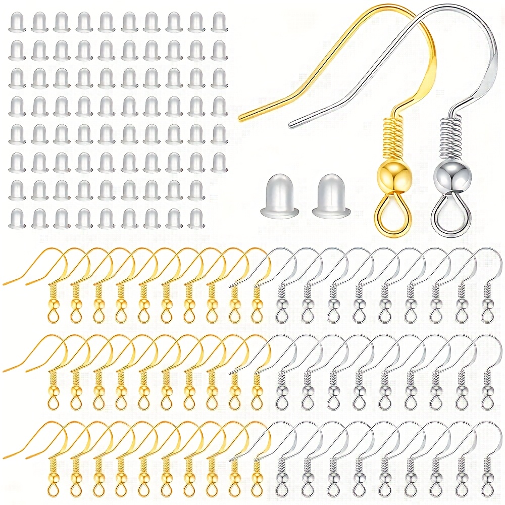 E-shop 240 Stück 925er Silberbeschichtete Ohrringhaken Set, Ohrbügel Fischhaken für Schmuckherstellung, Hypoallergene Schmuckzubehör Teile mit Klaren