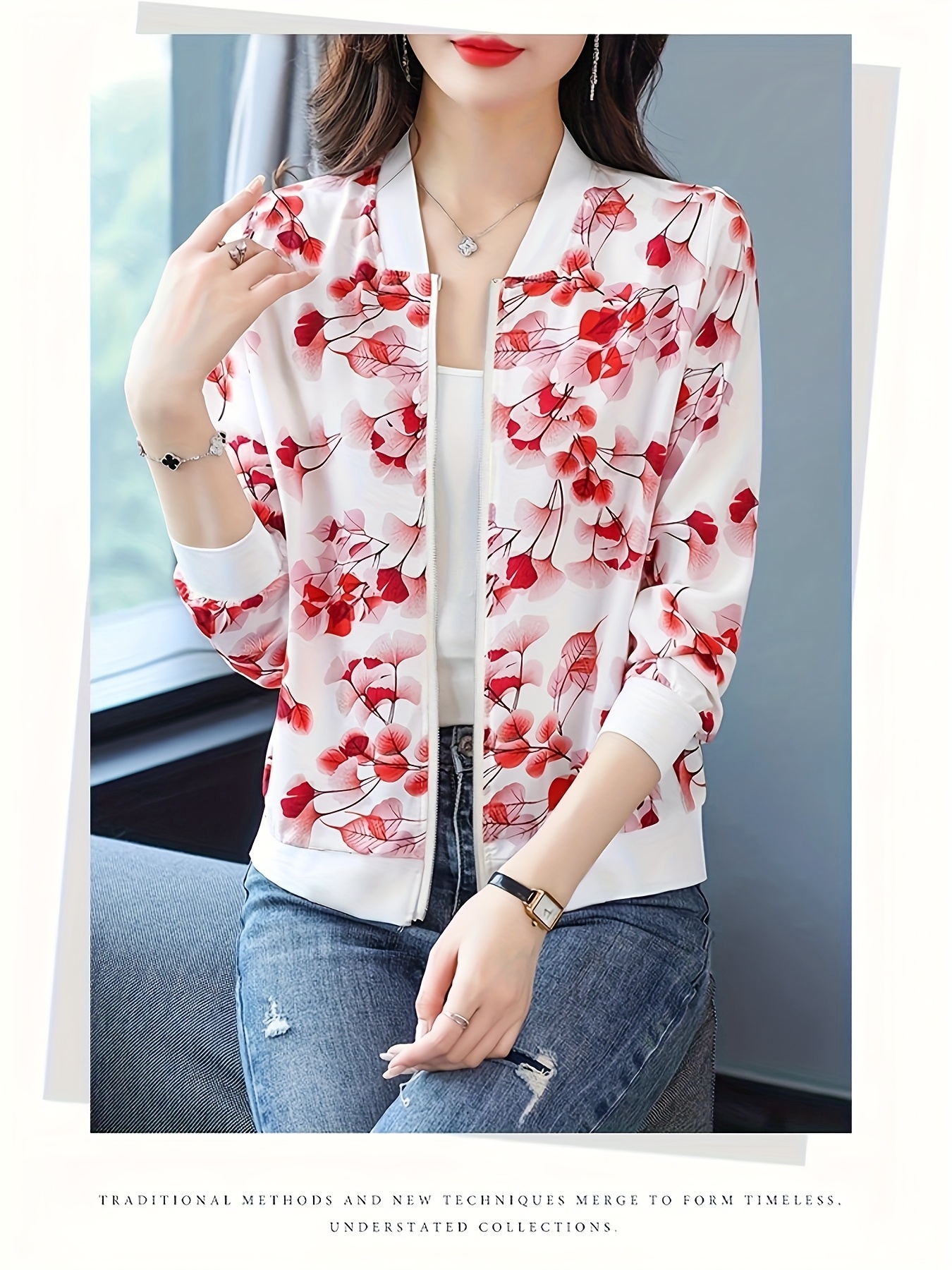 women's floral print jacket casual long sleeve breathable Temu Oman