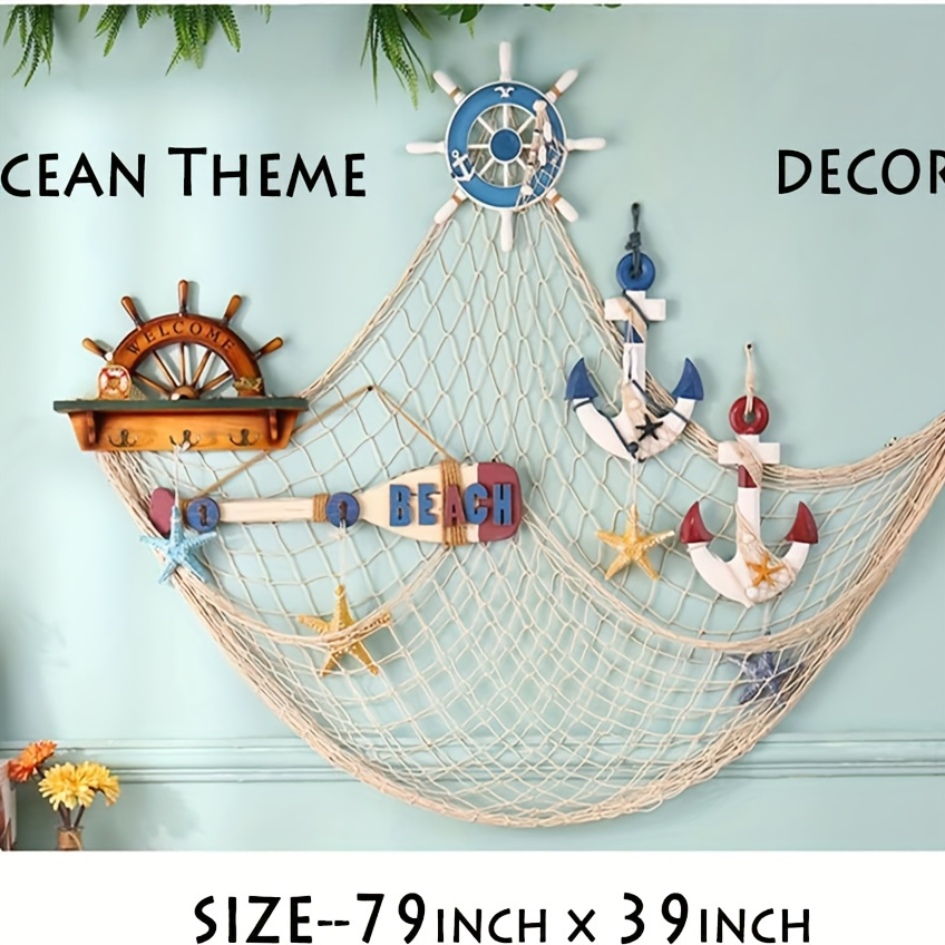 1 Pack, 7X4FT Natural Fish Net Decorative, Beach Themed Fish Net  Decorations For Pirate, Mermaid, Beach Party Home Bedroom Décor