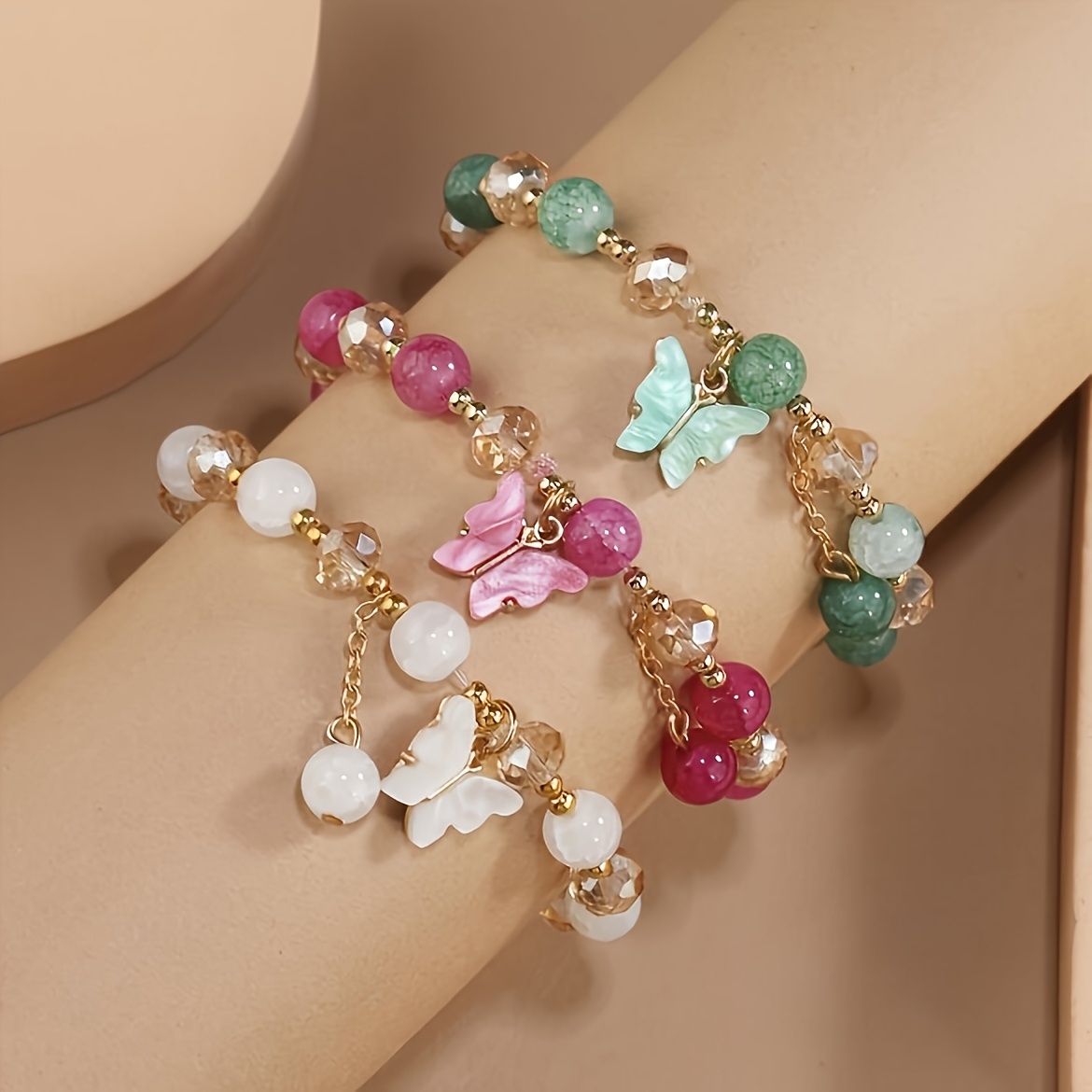 Image of 3pcs Bohemian Style Glass Bead Bracelet Set With Pendant, Retro Elegant Women's Wristband, Ideal Birthday Gift, Bracelet