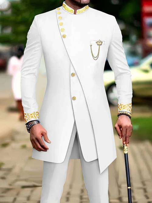 mens casual long sleeved two piece suit length top and trousers