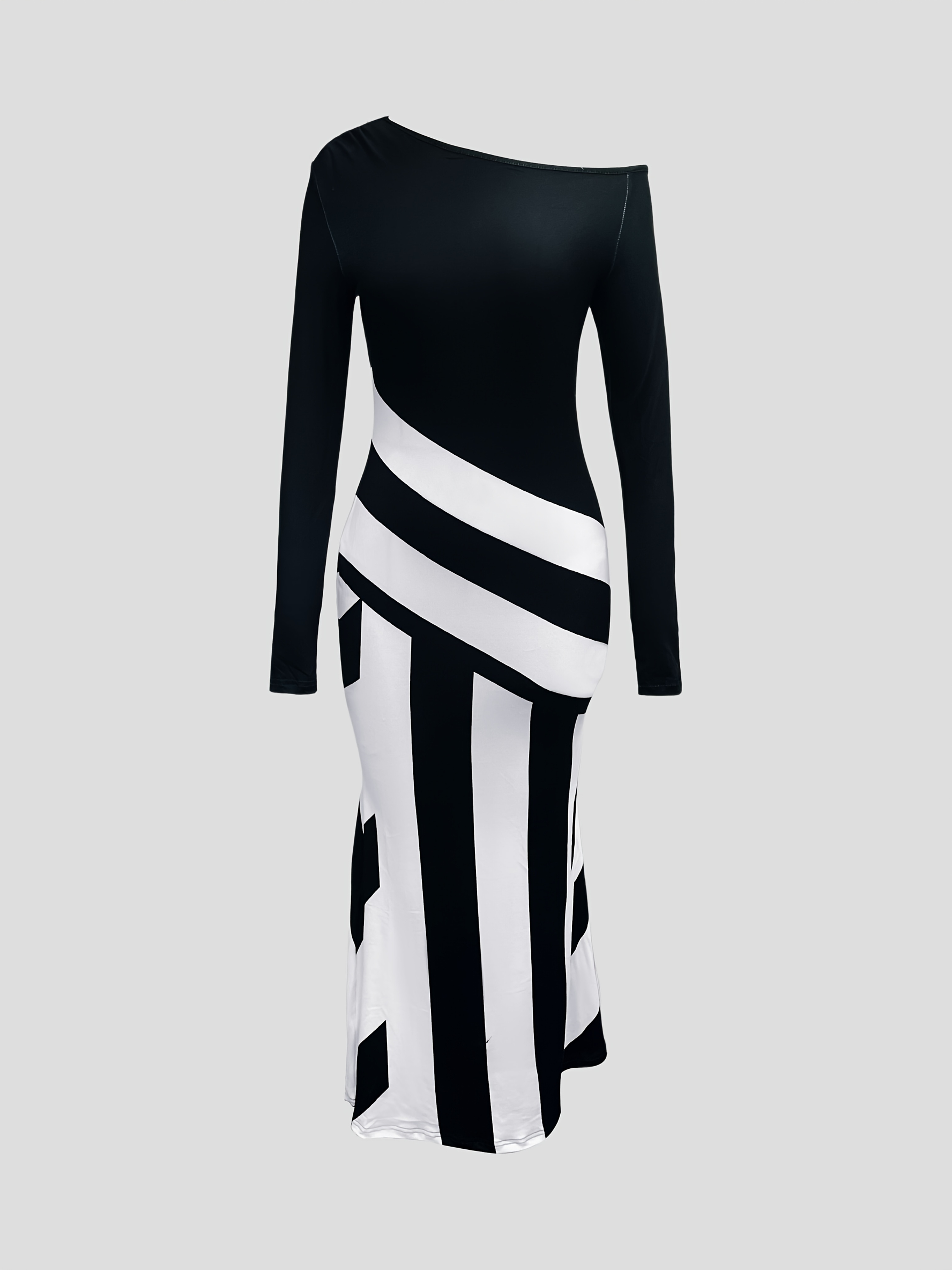 navy blue dress for baby girl Colourblock Stripe Asymmetric Midi Dress in Navy/Off White main image 0