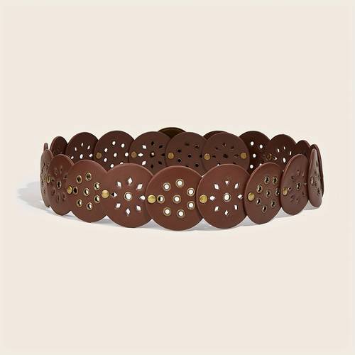 1pcboho brown ladies belt waist seal retro do old bronze color carved hollow round metal air eye rivet stitching matching skirt pants suitable for parties parties festivals