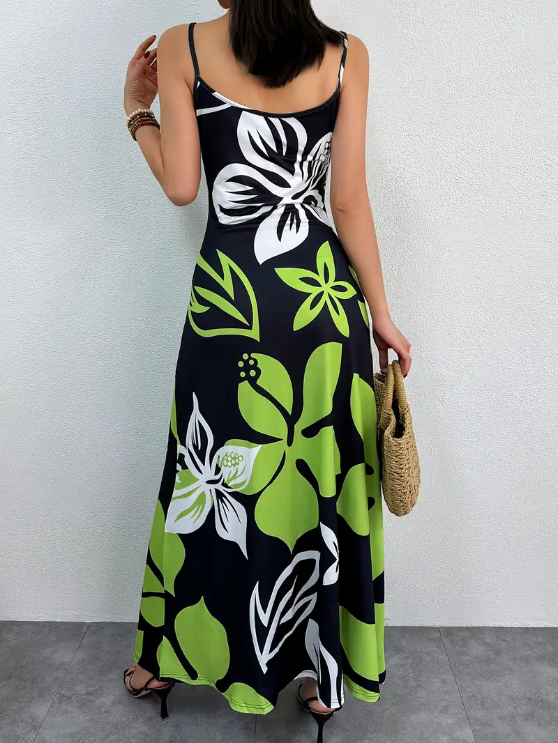 womens floral print maxi dress adjustable straps black green - Temu womens floral print maxi dress adjustable straps black green - Temu