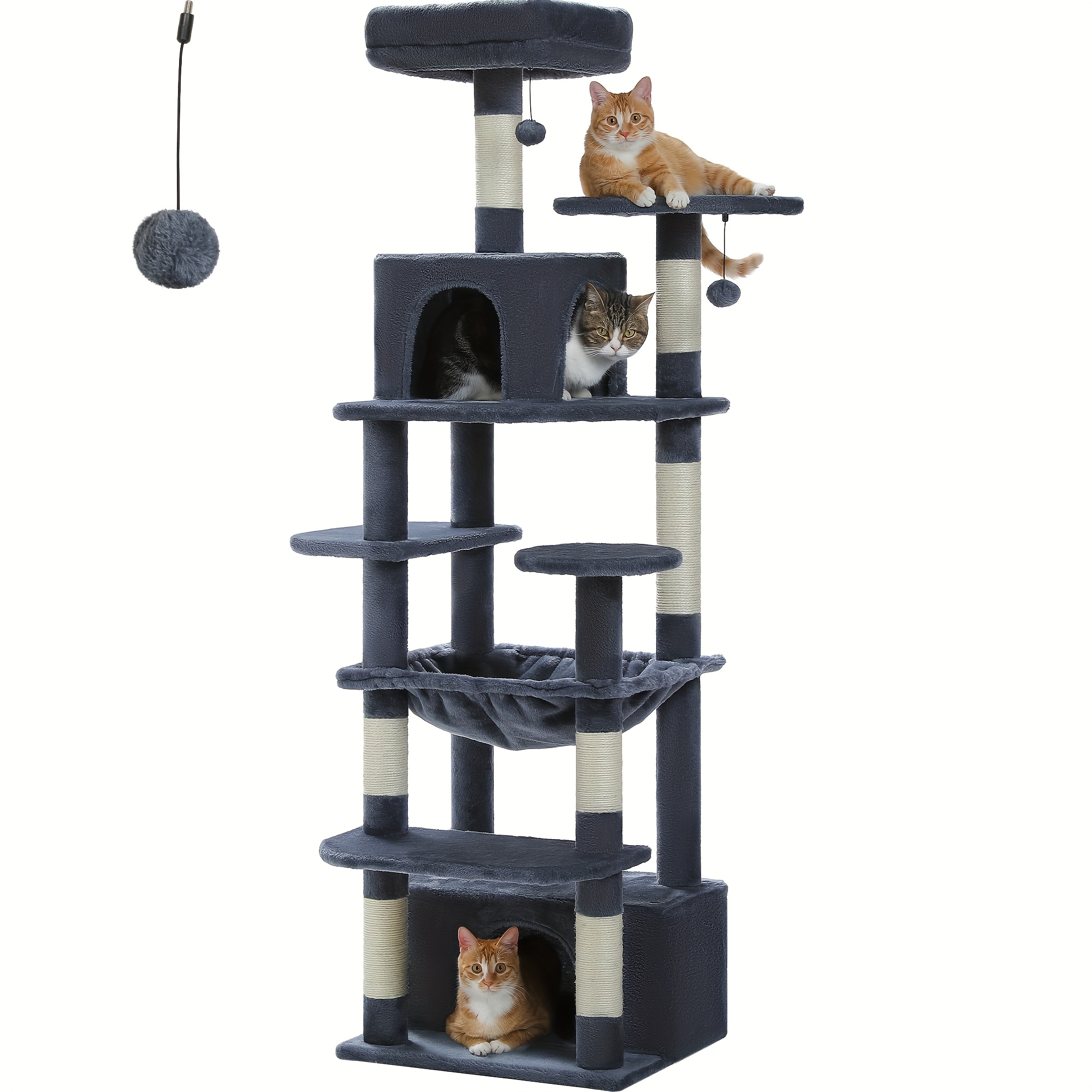 Image of Road Large Cat Tree, 164cm Cat Tower For Large Cats, Cat Condo With Sisal-covered Scratching Posts And Pads, 2 Padded Perch, Dual Condo And Basket For Indoor Cats