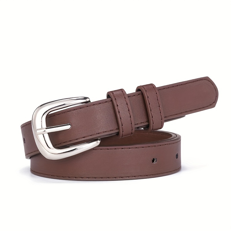 

Silvery Square Pin Buckle Belts Casual Solid Color Pu Leather Belt For Women Simple Jeans Pants Belts
