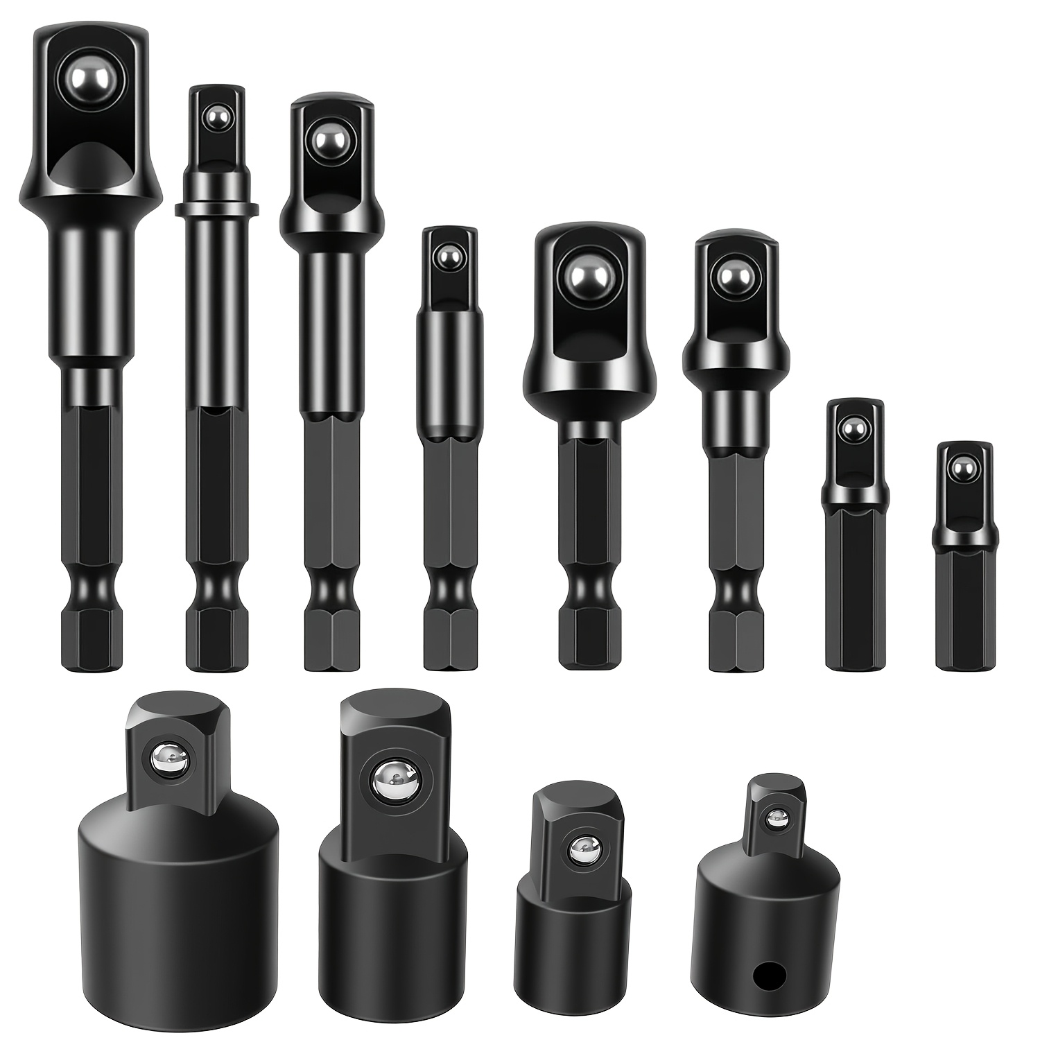 TEMU Jeu de 12 pièces d'adaptateurs de douilles à chocs, outil de conversion pour clé électrique, jeu de tiges d'extension pour clé électrique, kit