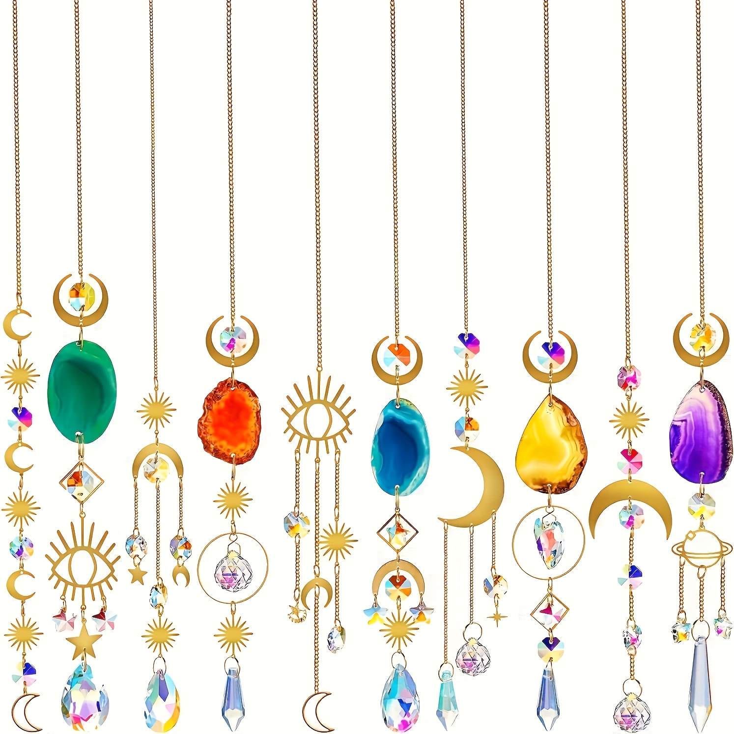 TEMU 10pcs Agate Crystal Prism Set, Light Hanging Pendant Decoration For Home Wedding Christmas Decor
