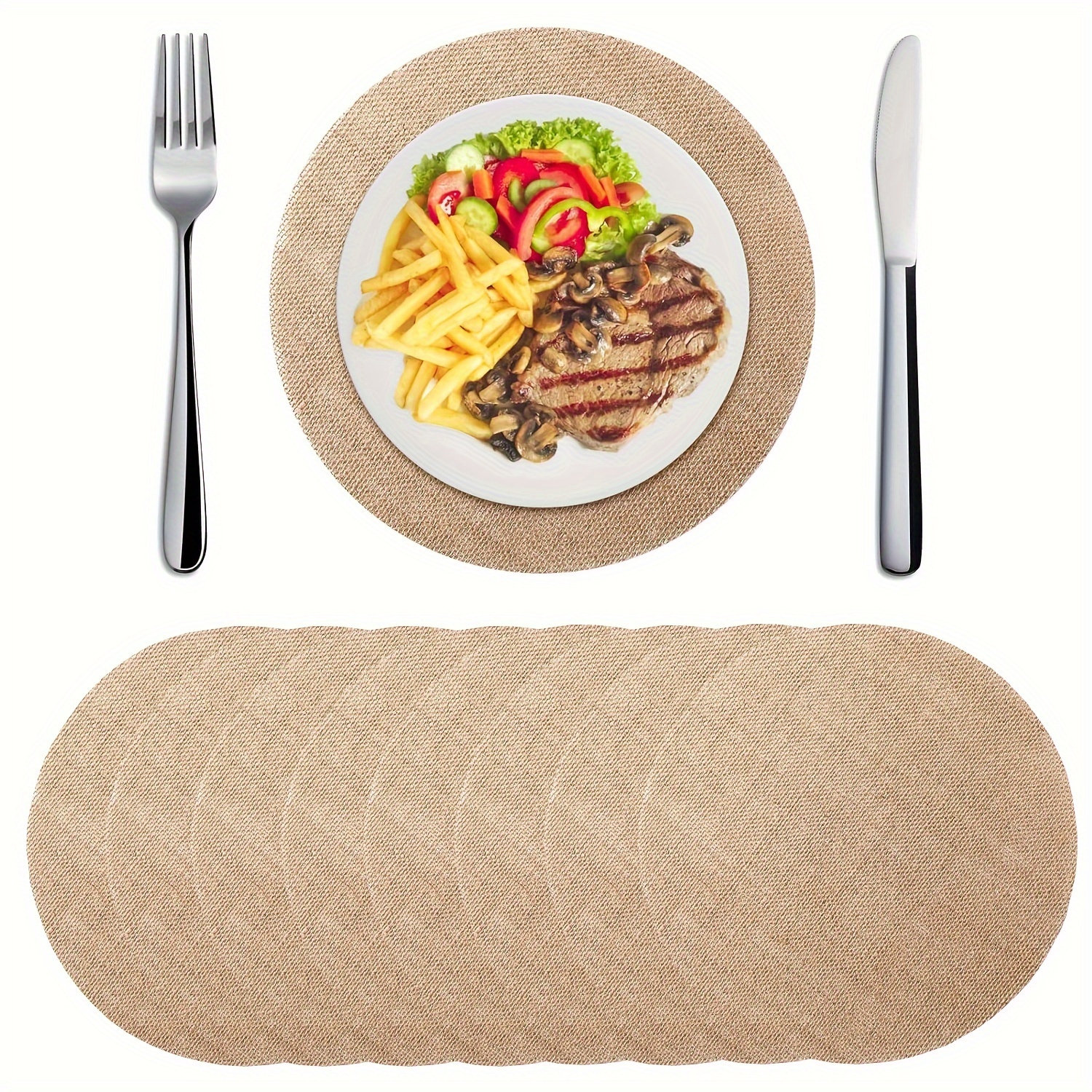 E-shop 6/8/20 Stück, Boho Rustikale Runde Tischsets, 12" Durchmesser, Luxuriöse Jute Sackleinen Tischsets im Landhausstil, Waschbar, Leicht zu