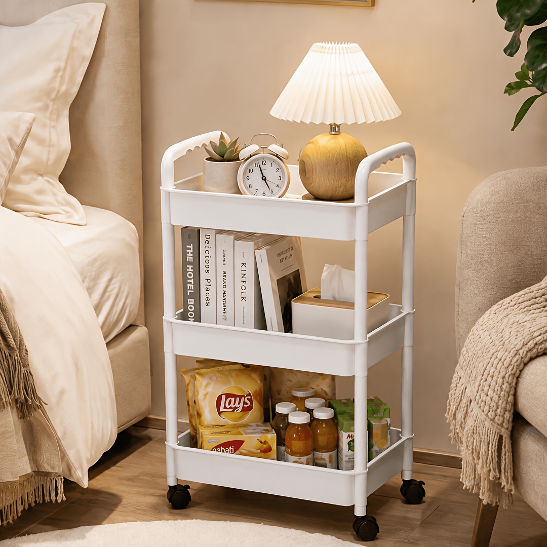 TEMU 3-tier Rolling Cosmetic Organizer - Office Multi-functional Cart - Durable Plastic Material, 360-degree Swivel Wheels, Strong Load-bearing