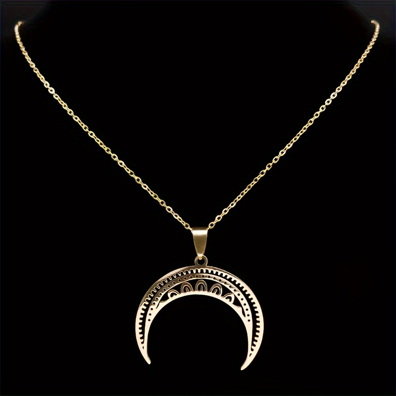 vintage   necklace for women hollow pendant stainless steel   chain elegant celestial jewelry gift for teachers day graduation casual attire moon jewelry gift item mystical design    