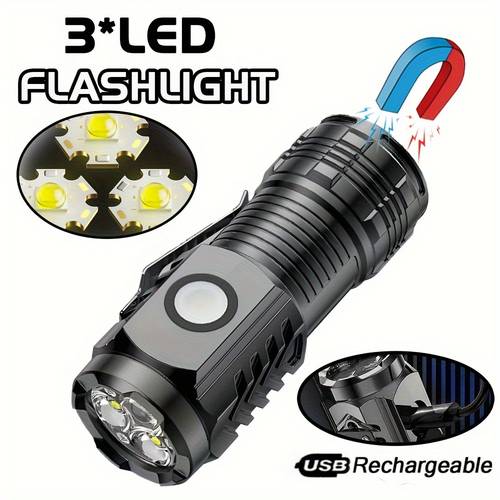 led rechargeable flashlight with hat clip portable mini torch magnetic tail for outdoor camping night running usb charging