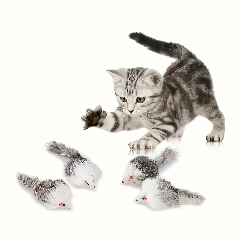 TEMU 5pcs Plush Mouse Cat Toy Set, Realistic Fur Pattern, Interactive Without Batteries