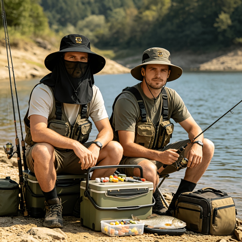 Men's Fishing Hat with American Retro Colorblock Design, Adjustable