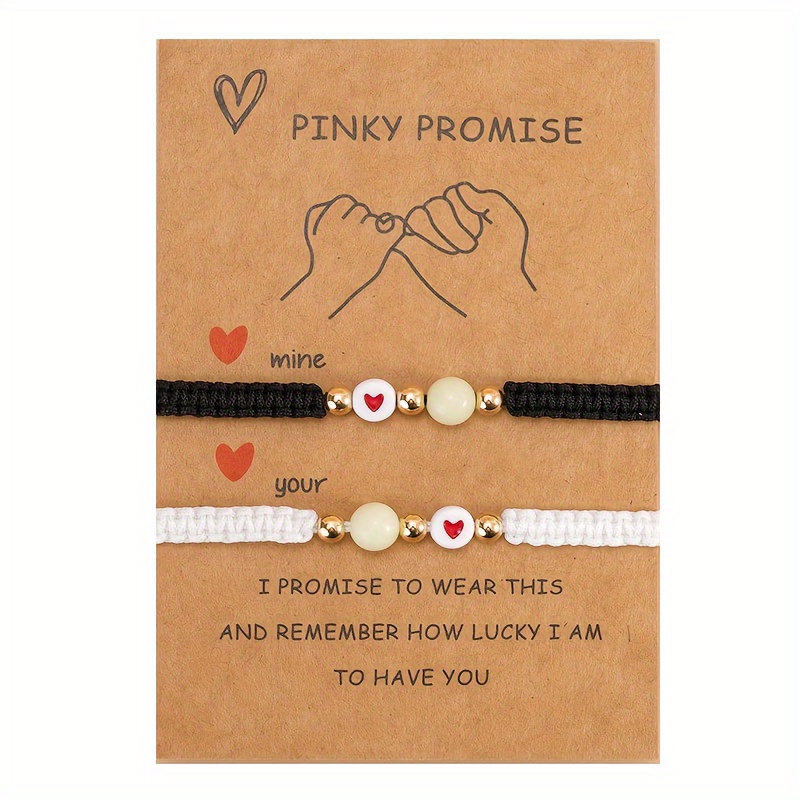 

Vintage Bead Couples With Heart & Chinese , Polyester Woven Adjustable Bracelets For & Gifting, Valentine's Day 2-pack