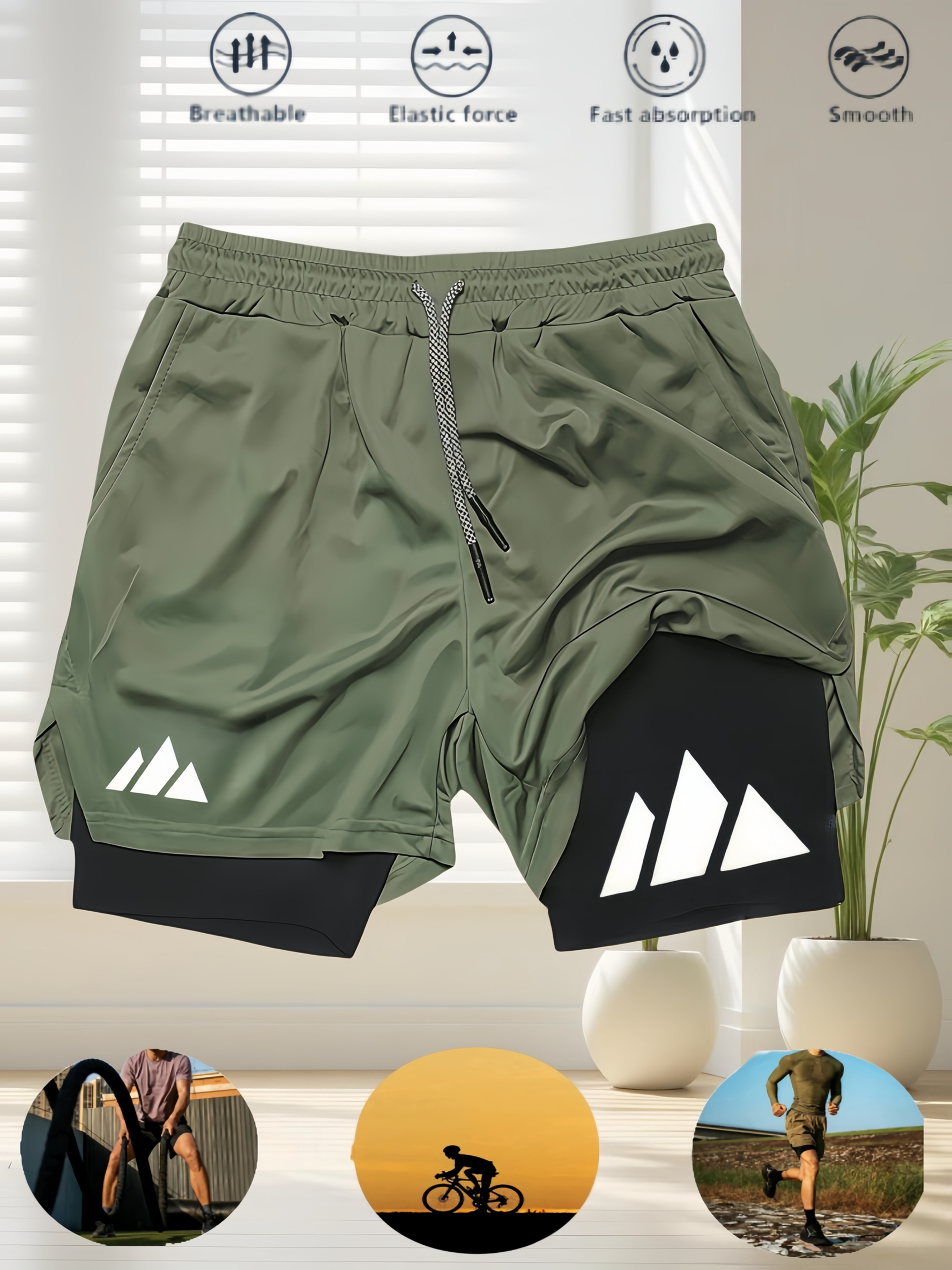 アイテム画像 メンズ 速乾 二重層ショーツ – 必需品！メンズ フィットネス Faith 速乾ショーツ | 二重層の肌に優しい生地、速乾性・通気性 | ジムでのワークアウト、アウトドアランニング、球技、フィットネス活動に最適、多用途なアスレチックショーツ