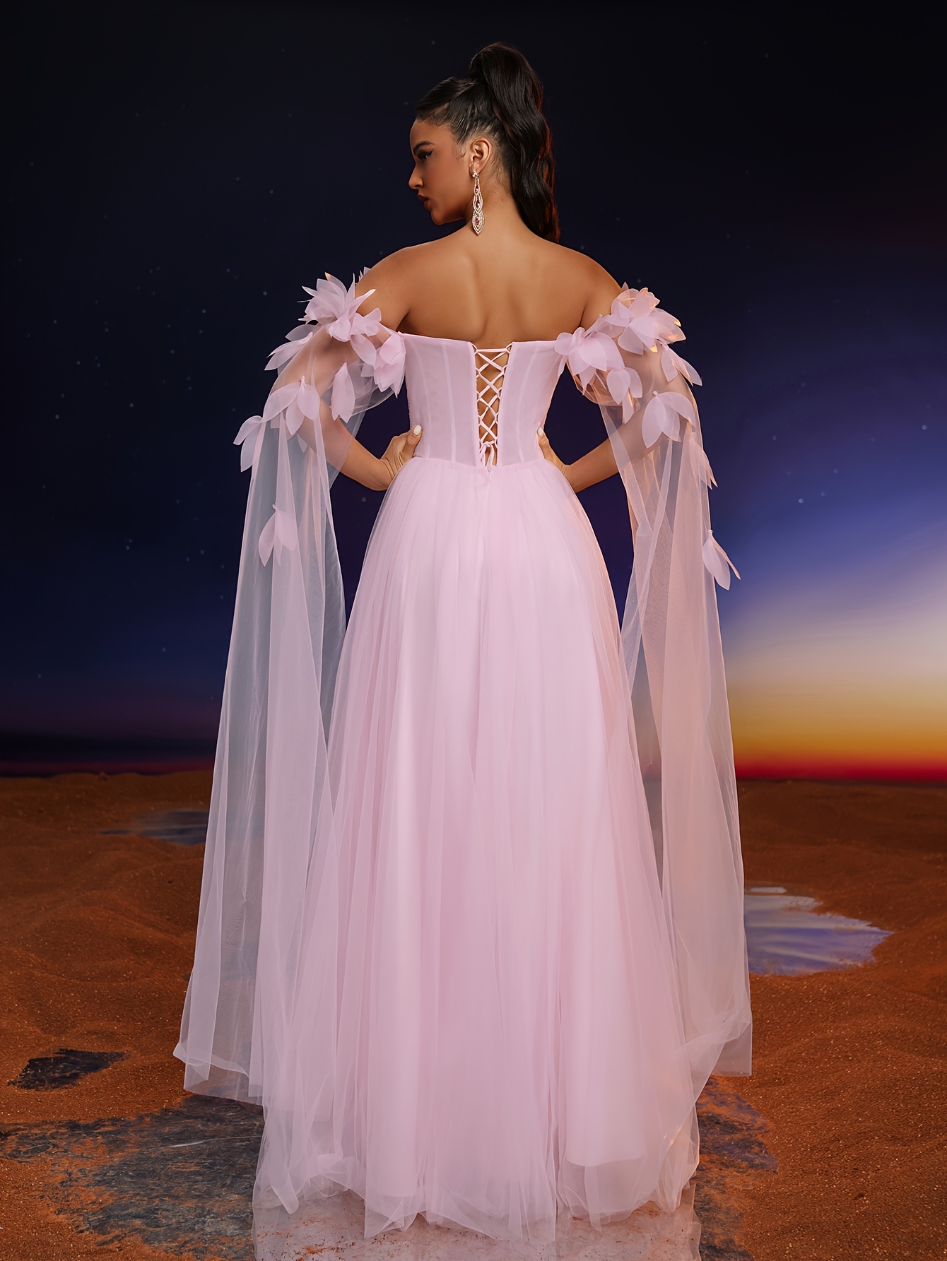 neck strapless mesh applique evening gown women's Temu Qatar