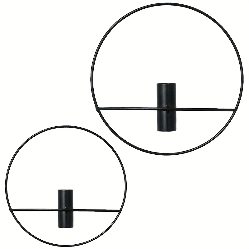 Image of 2pcs Black Round Metal Wall-mounted Flower Stand, Wall Decorative Hanging Metal Vase Stand, Modern Wall Art Decoration, Indoor Home Gardening