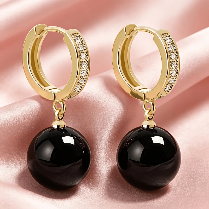 TEMU Natural Black Onyx Earrings With Fashionable Minimalist Style, Elegant And Luxurious Premium Texture