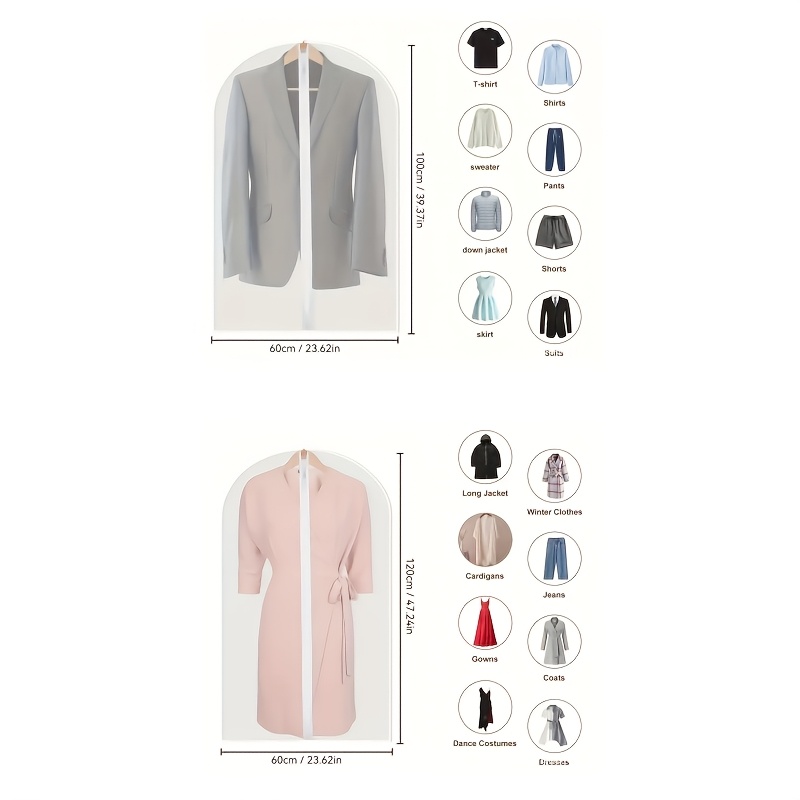 TEMU Lot de 6 Housses de Vêtements Épaissies Givrées Transparentes -Poussière avec Fermeture Éclair Complète - Sacs de Rangement de Vêtements en