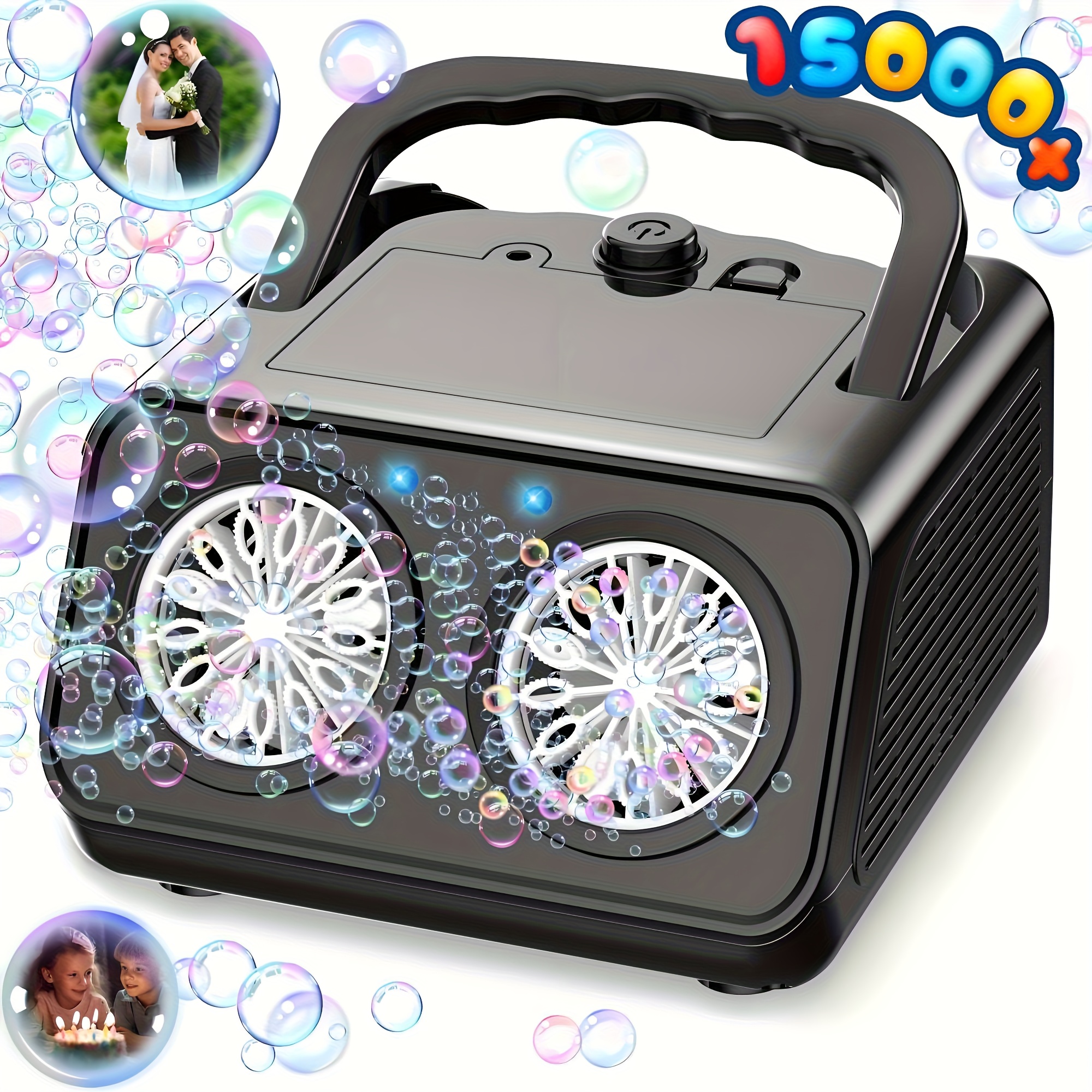 TEMU Automatic Bubble Machine, Electric Bubbles Toy With Dual Fans, 15000+ Bubbles Per Minute, Portable Bubble Blower For Kids, Indoor Outdoor Toys