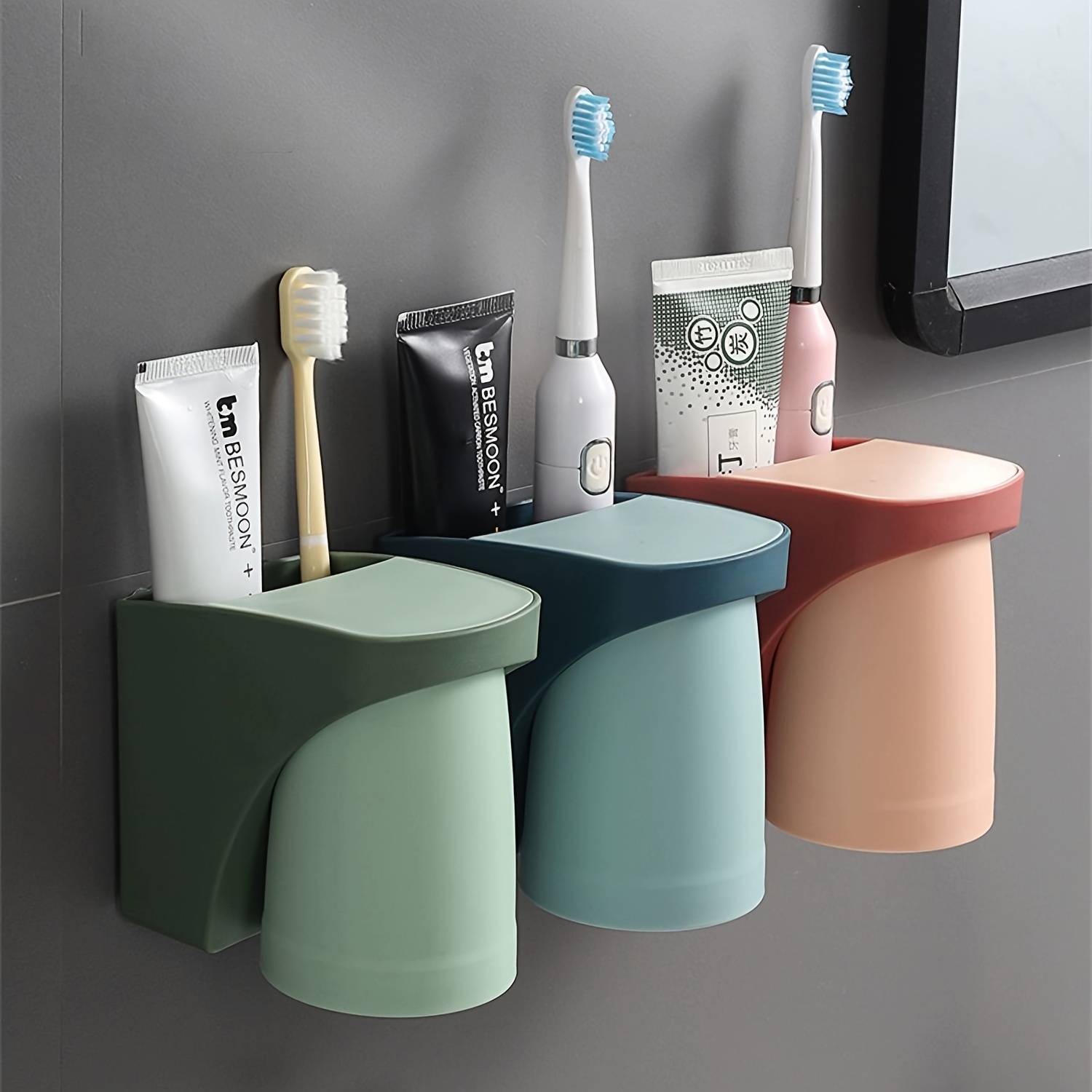 

Magnetic Wall-mounted Toothbrush Holder & Cup Set - No Drill, Space-saving Bathroom Organizer For Toothpaste And Brushes