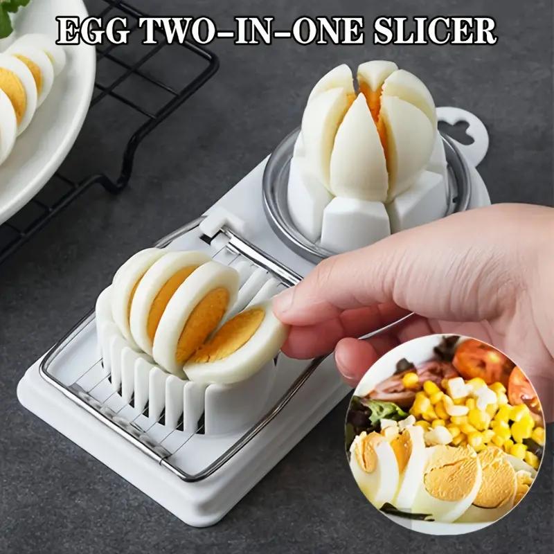 2 in 1 egg slicer cutter for hard boiled eggs manual plastic kitchen gadget with ergonomic handle portable for cooking camping home outdoor dining hard boiled egg slicer cooking accessory food prep details 0