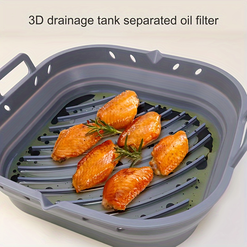 

Silicone Baking Pan For Microwave & Air Fryer - Square, , High-temperature Resistant With Drainage And Reusable Filter Paper - Grilling, Cheese, And More - Portable & Space-saving Design