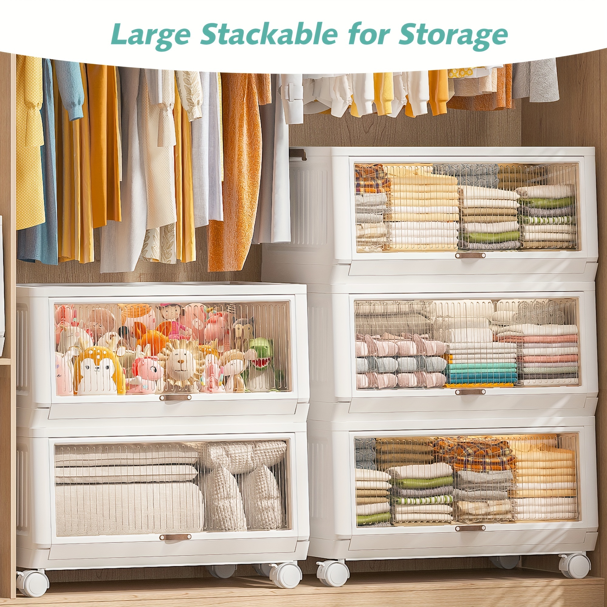 Foldable Storage Juflix Storage Bins With Lids,Stackable Plastic ...