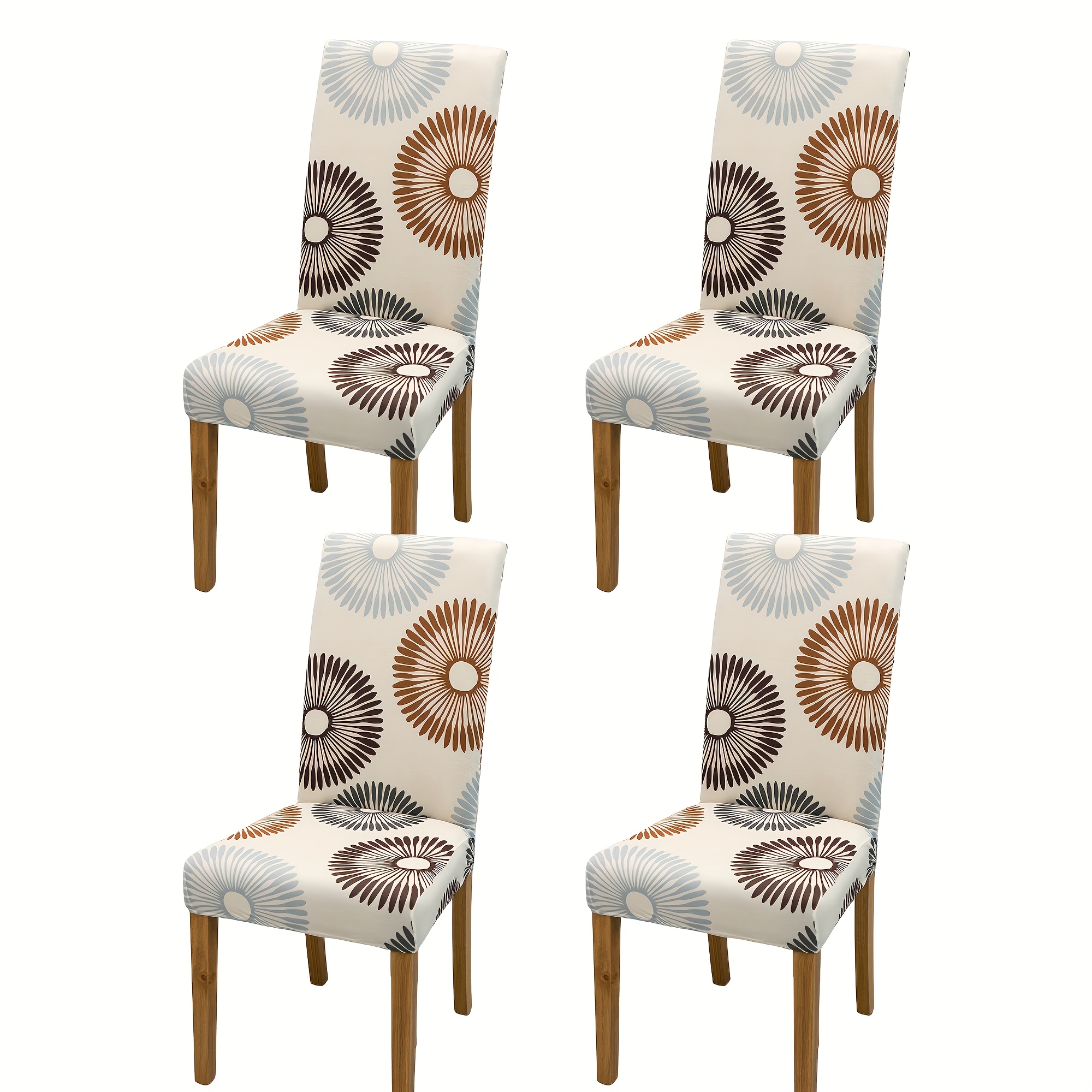 TEMU Housses de chaise extensibles Dokriy à motif éclat de soleil pour salle à manger - Housses de élastiques avec beige/marron/bleu, ensemble