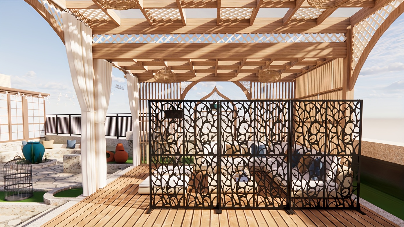 Black Bird-Shaped Metal Privacy Screens Measuring 3.8 Feet Wide by 6 Feet High, Suitable for Both Indoor And Outdoor Use, Serve As a Decorative Divider for Balconies, Patios, And Gardens