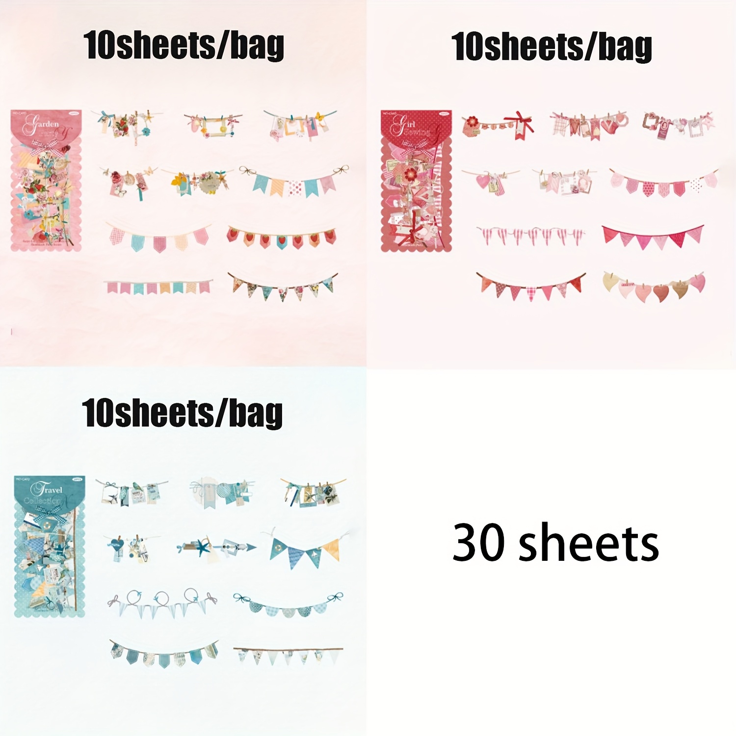 TEMU /bag (3 Styles × 10 Sheets Each), Long Strip Sticker Pack, Paper Material, Handmade Party Series, Party-themed Stationery, Water Bottle