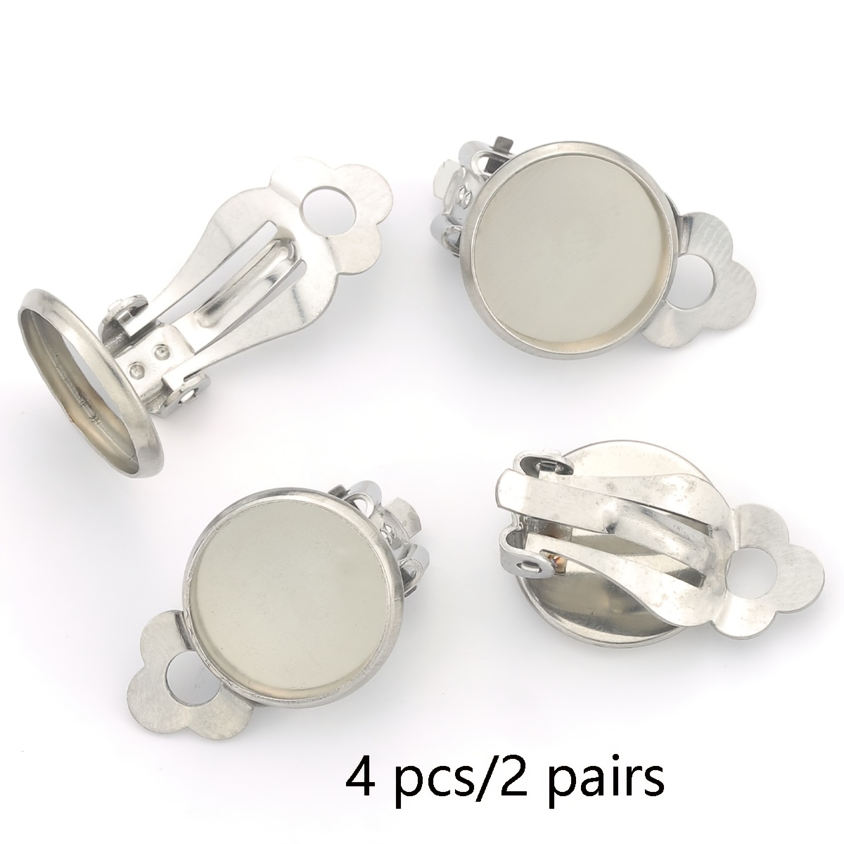 TEMU 4pcs/2 Paires de Clips d'Oreilles à Pince en Acier Inoxydable, Clips d'Oreilles à Bague Vierge Rondes Plates Multi-Tailles avec , Clips
