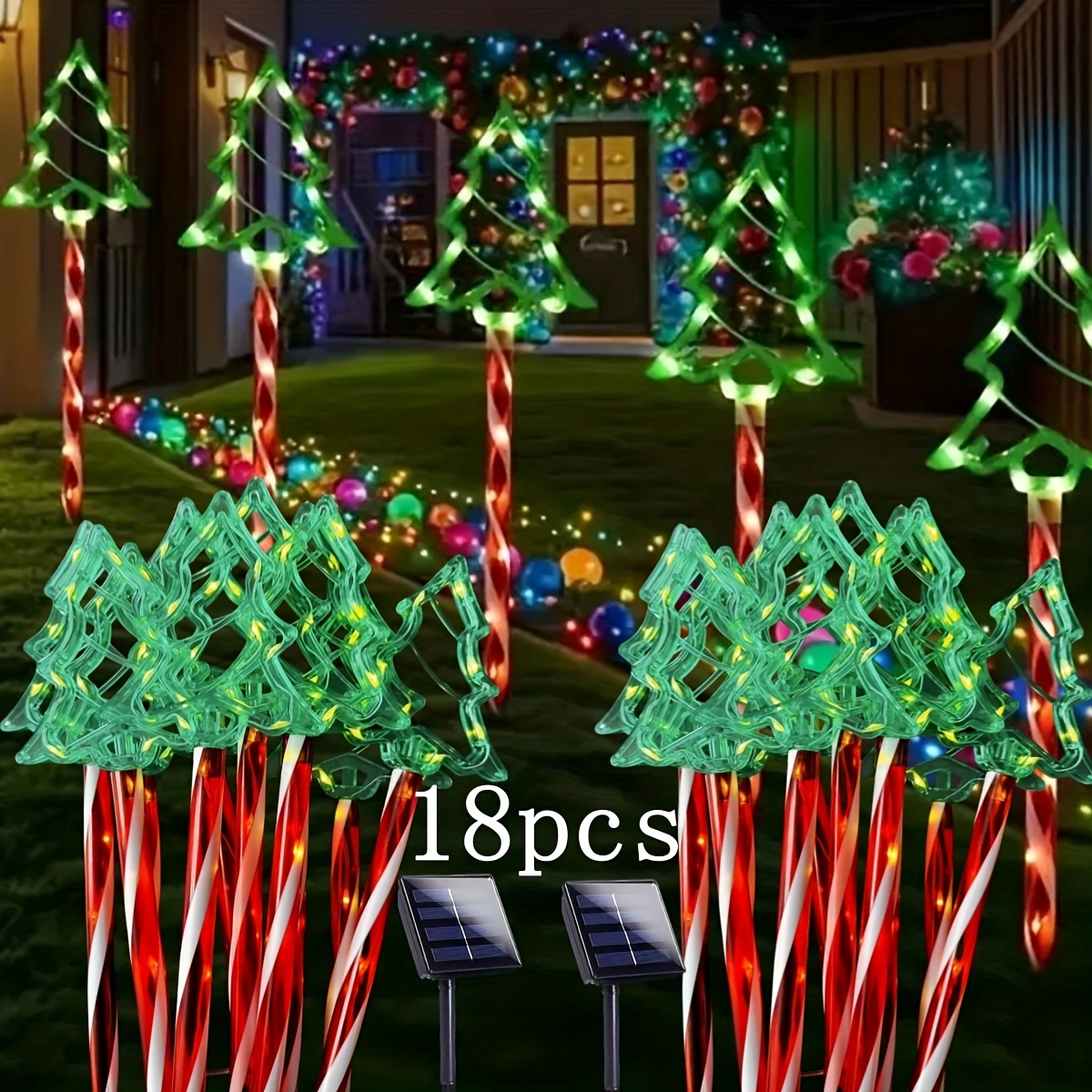 TEMU 9/18 Pack Solar Cane Lights, Acrylic Christmas Tree Lights, 96 Led Light Beads, Christmas Decorations, Christmas Trees, Solar Christmas Lights,