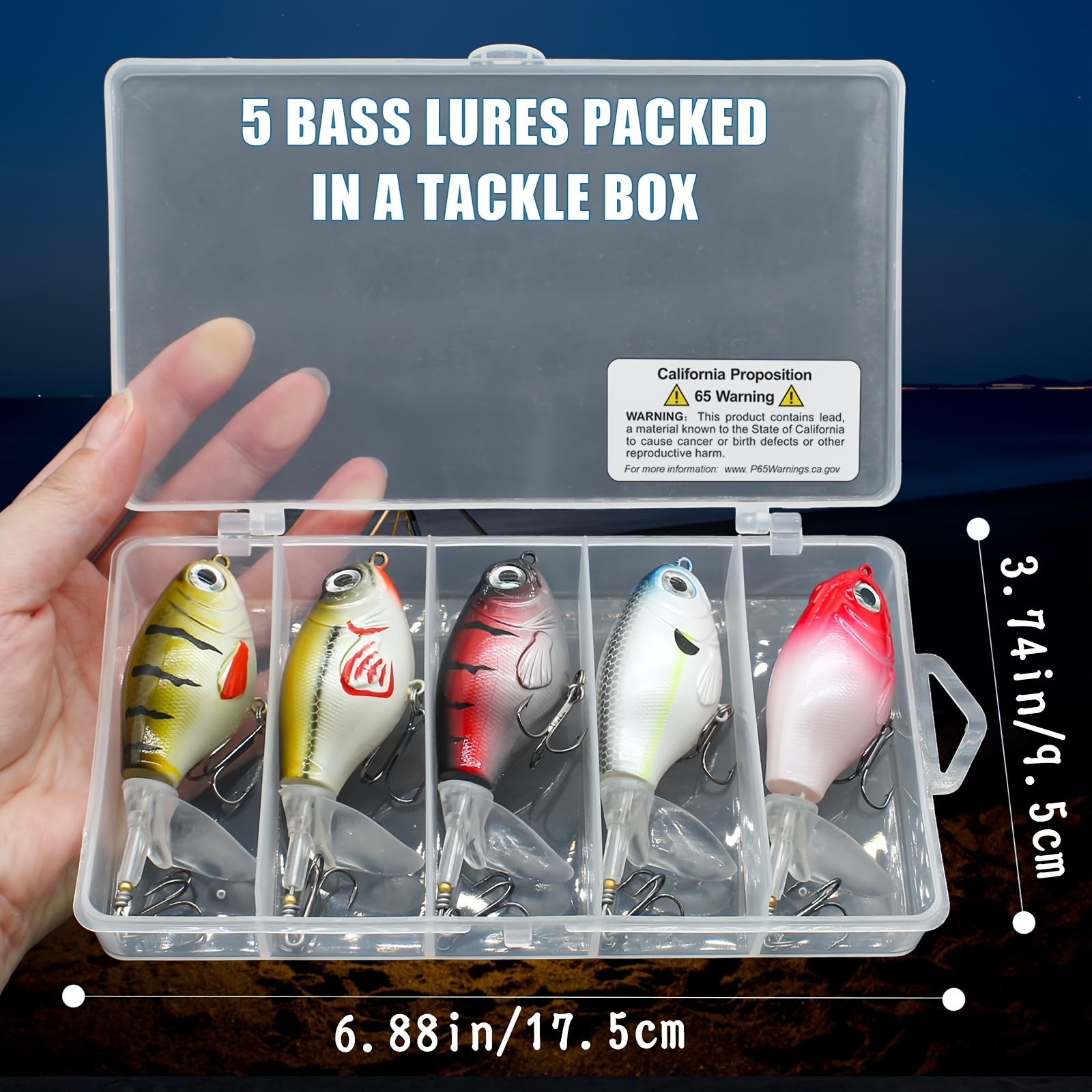 

5pcs Topwater Fishing Lures For Bass Fishing With Storage Box, Fishing Lure For Bass Catfish Pike Perch, Floating Pencil Bass Bait With Propeller Tail Freshwater Or Saltwater