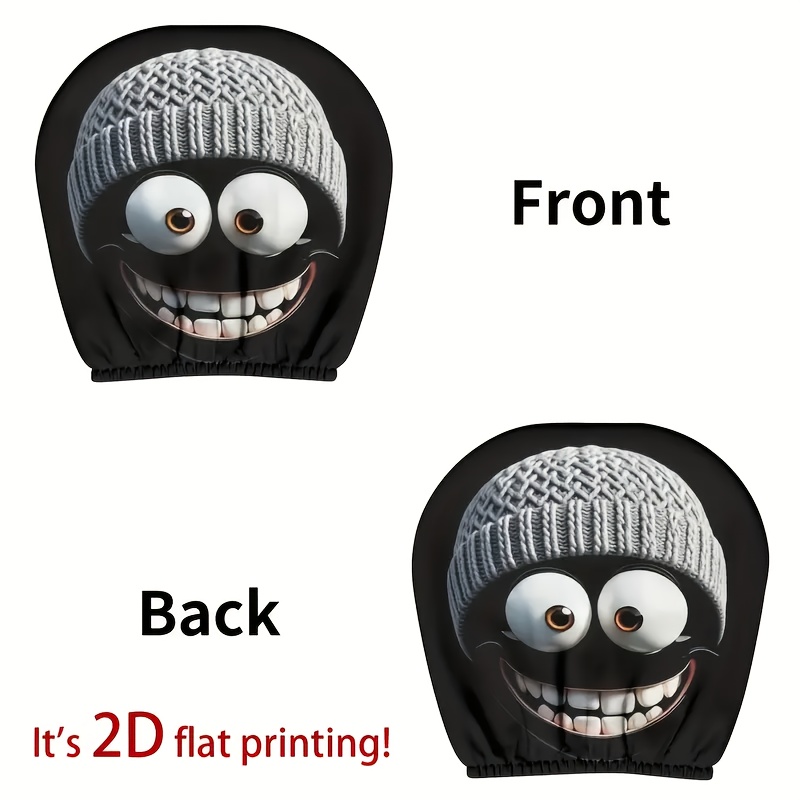 Image of 2pcs Car Headrest Cover, , Cartoonish And Funny Printing - No Filling, - For Men's And Women' Interior Decoration, Perfect For Use, Ideal Gift For Cars, Perfect For