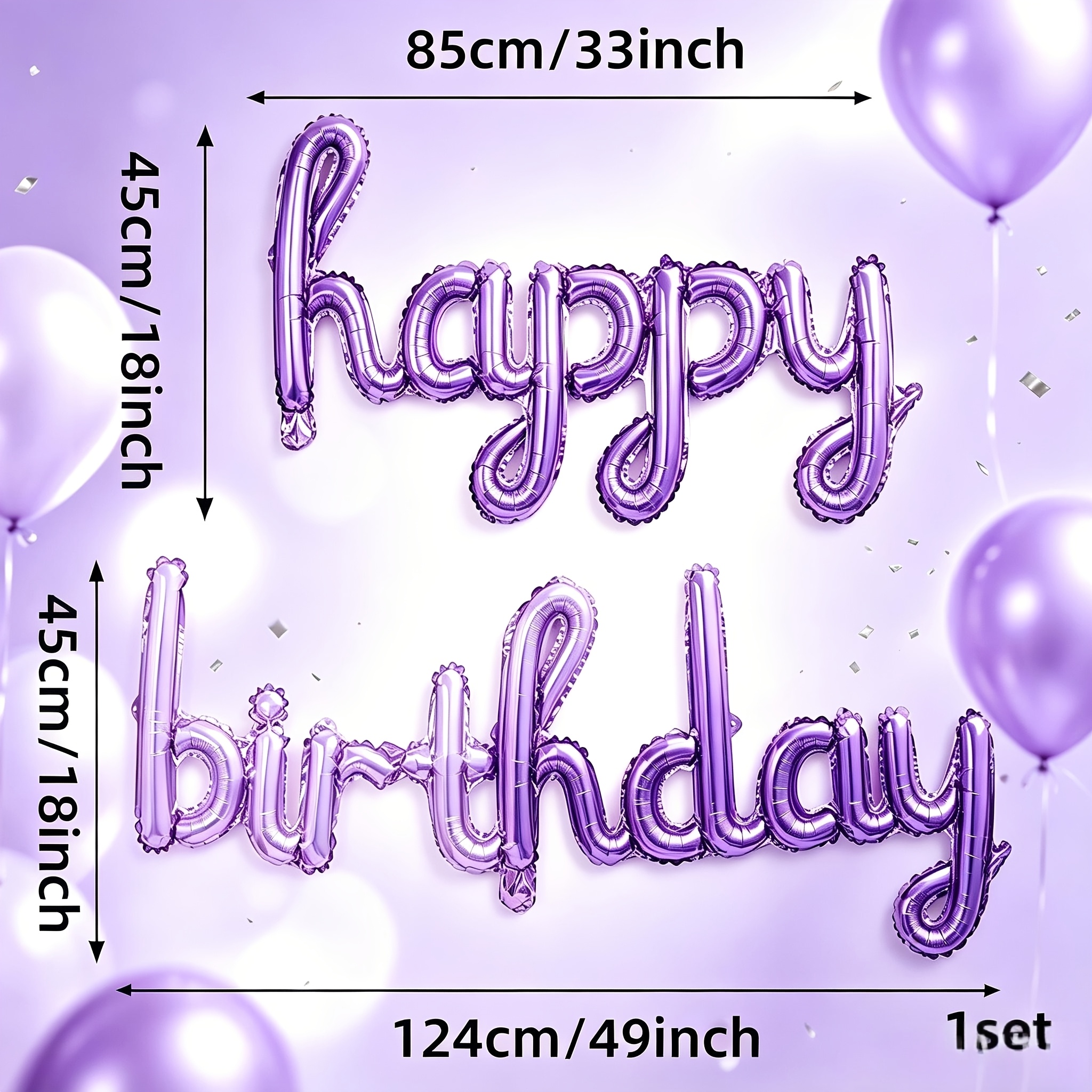TEMU 1 Set, Golden, Purple, Pink, Silvery, Blue, Rose Golden, Conjoined Letters Happy Birthday Aluminum Foil Balloon, Happy Birthday Aluminum Foil
