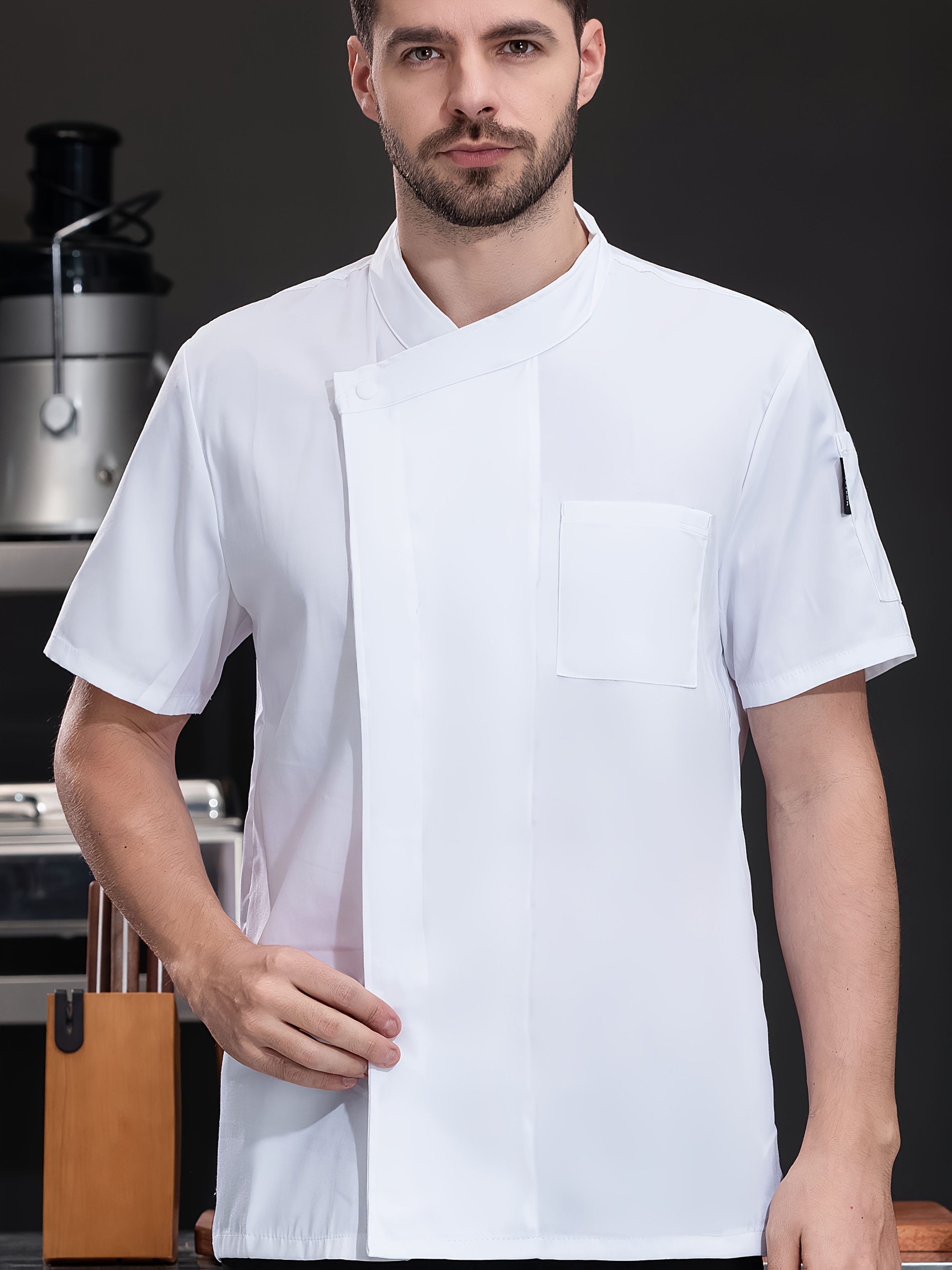 *'s Professional Short-Sleeve Chef Jacket White with Pockets, Button-Up  Uniform for Restaurant, Hotel, or Home Kitchen, Machine Washable, Non-Stre
