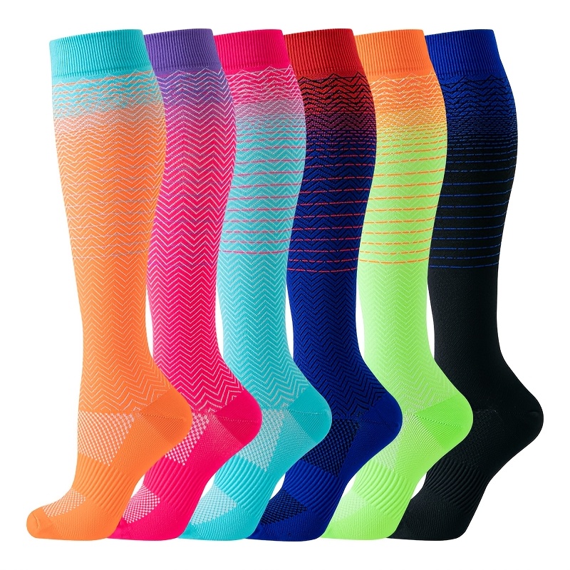 6 pairs new mens womens compression socks long tube   nurse   striped nylon polyester spandex 90g m hand wash for valentines day easter mothers day  