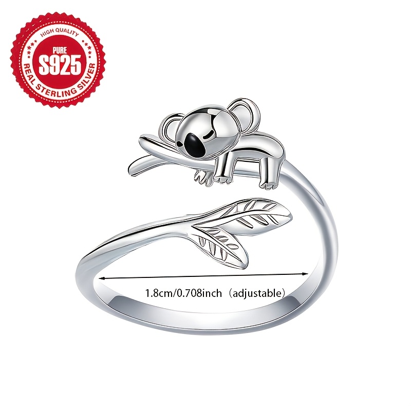 Women's S925 Silvery Koala Adjustable Ring