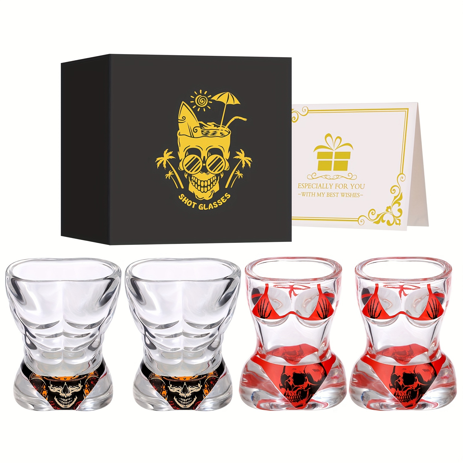 Glass * Small Wine Glasses for Muscular Men 2pcs + Bikini 2pcs + LOGO  Folding Box + Greeting Card Family Bar Wide Mouth Cup Whiskey * Beer Wine  Glass