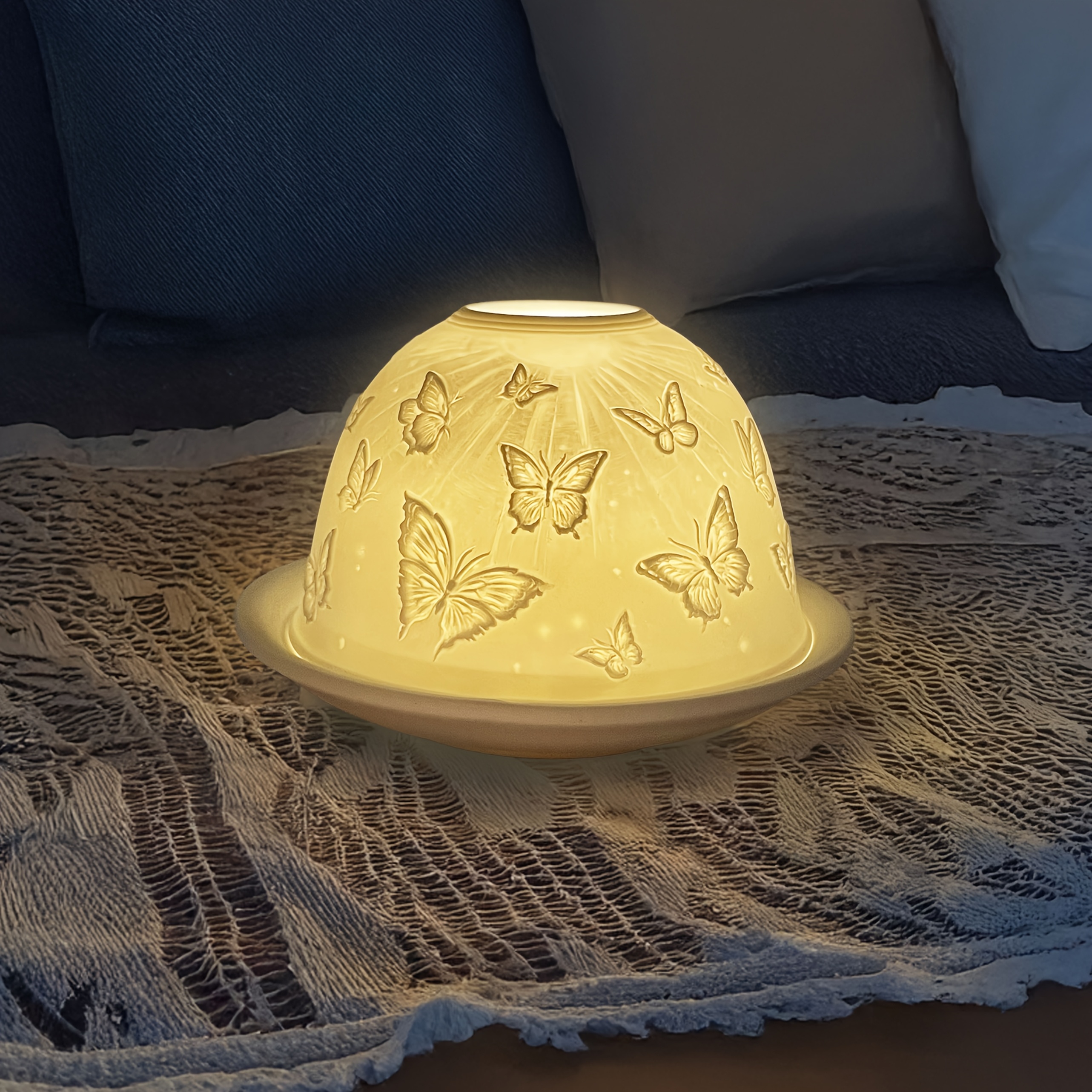 Image of Porcelain Dome Tealight Holder, Set Of Shade And Plate, Design, A Stunning Candle Holder A 3d Image. Gifts For Women And Ornament. Living, Dining Room Table, Home Decor Additions