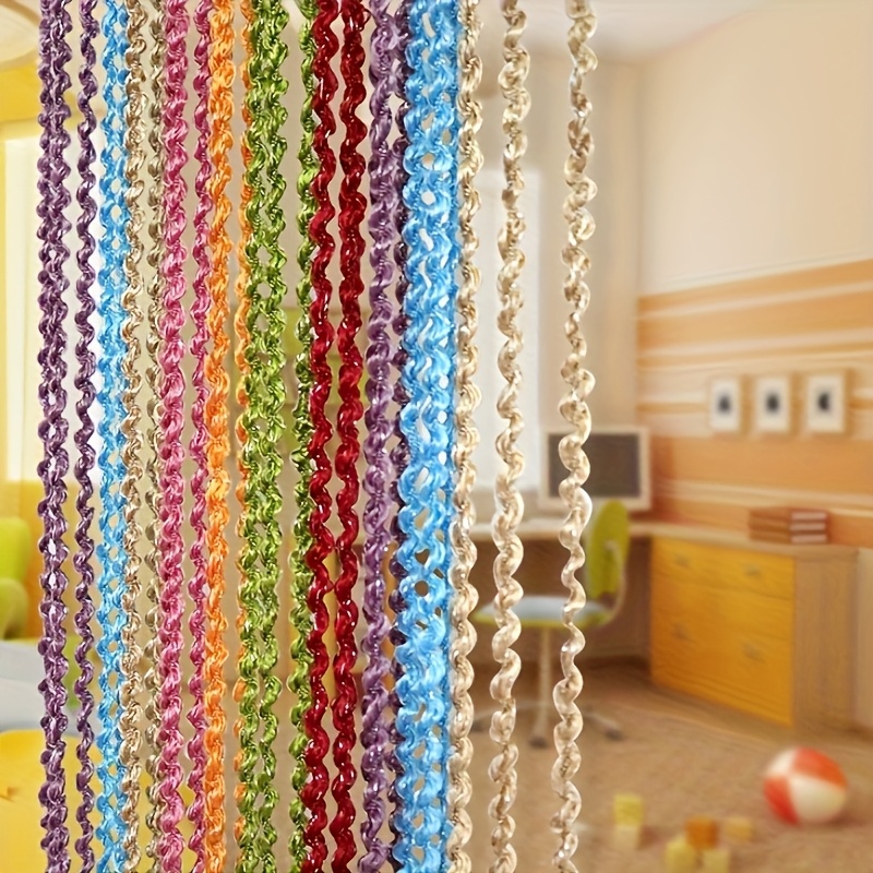 Image of 1pc Colorful Threaded Curtain, Thickened Living Room Entryway Partition Curtain, Wedding Door Curtain With Tassels, Room Decorative Curtain