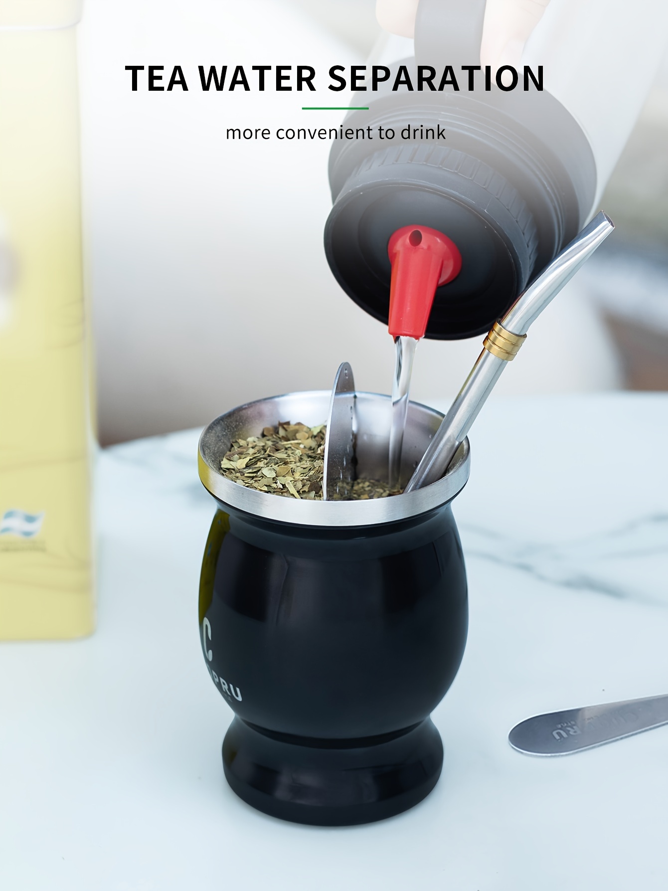 1pc, Yerba Mate Cup Set (Authentic Traditional Mate Cup - 8 Ounces), 8Oz Comes with Yerba Mate Straw, Cleaning Brush, Yerba Mate Divider & Tea Picker, Stainless Steel Double Wall Gourd Yerba Mate Cup Ideal for Both for cold And Hot Beverages