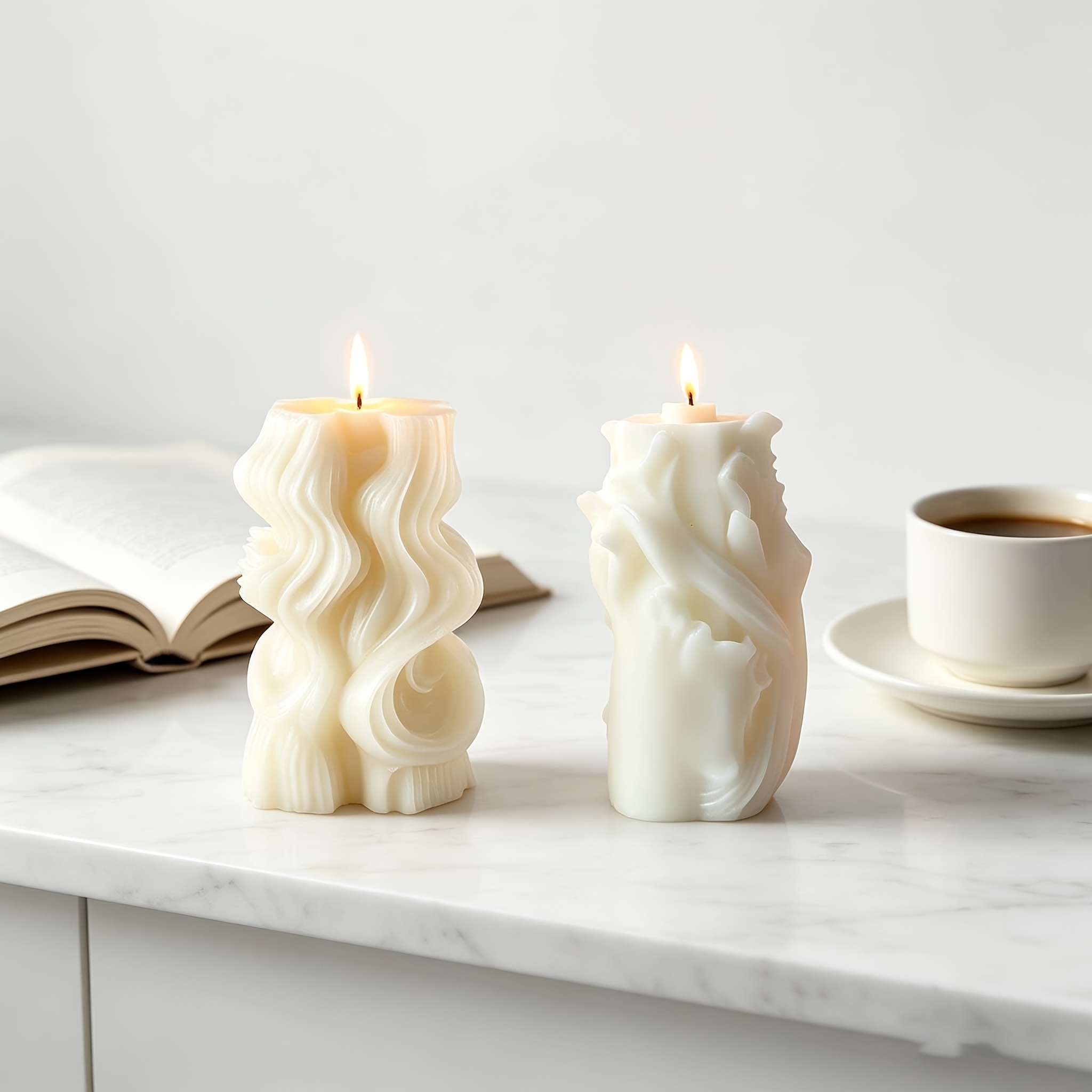 Artistic Three-Dimensional Textured Scented Candle, Home Soft Decor for Ambiance Creation, Embossed Twisted Ribbon Design, Handcrafted Textured Desktop Ornament, Gift, Photo Prop